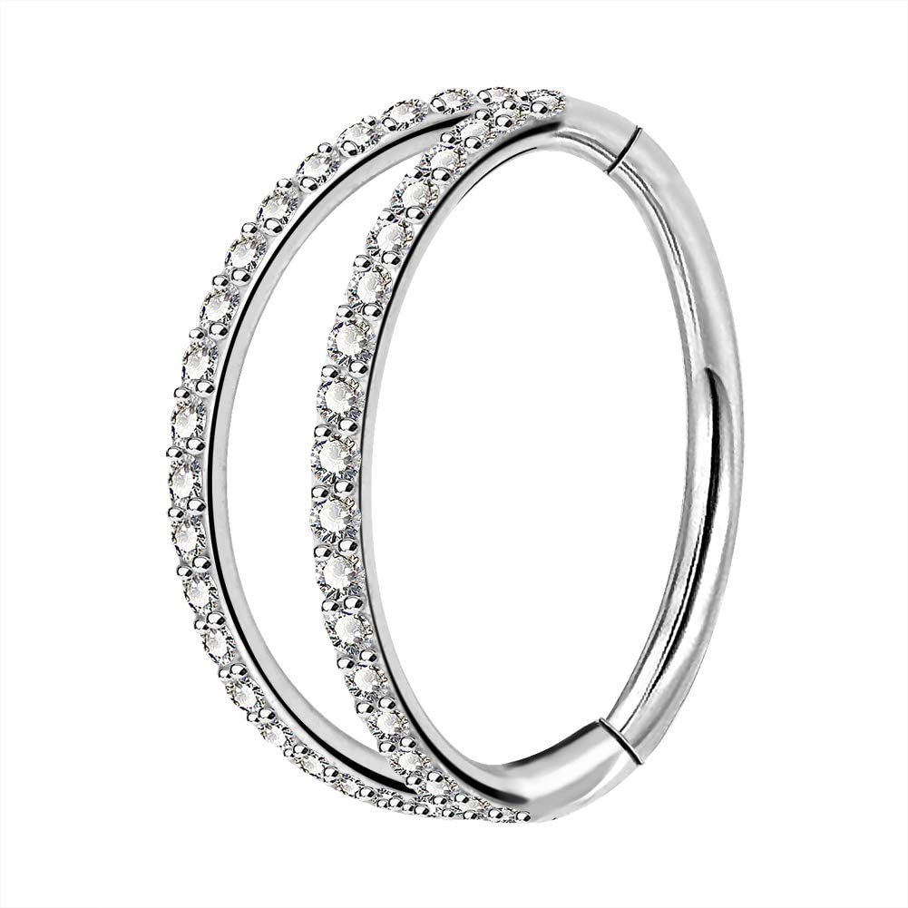 OUFER 18G 316L Stainless Steel Double Line CZ Paved Helix Earrings - Cartilage Hoop, Conch Piercing, Nose Ring & Daith Jewelry for Women | Perfect for Everyday Wear, Parties & Special Occasions