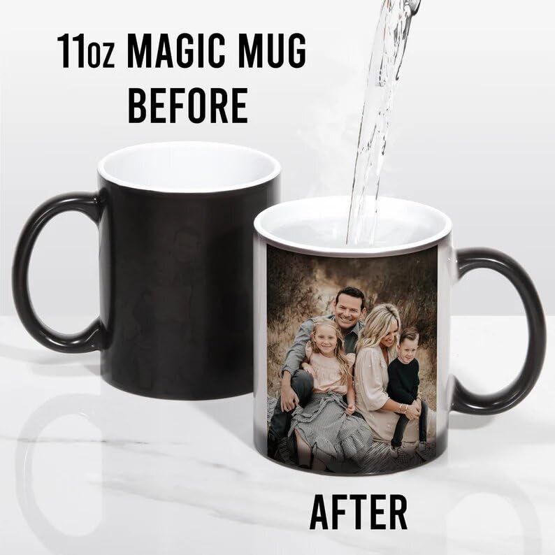 Personalized Magic Mug - Custom Photo, Name, Logo or Text - 320ml Ceramic Coffee Cup for Wife, Husband - Perfect Wedding, Birthday, Anniversary Gift (Black Magic, Holds 2 Photos) - Great for Coffee, Tea, Office Use & Romantic Surprises
