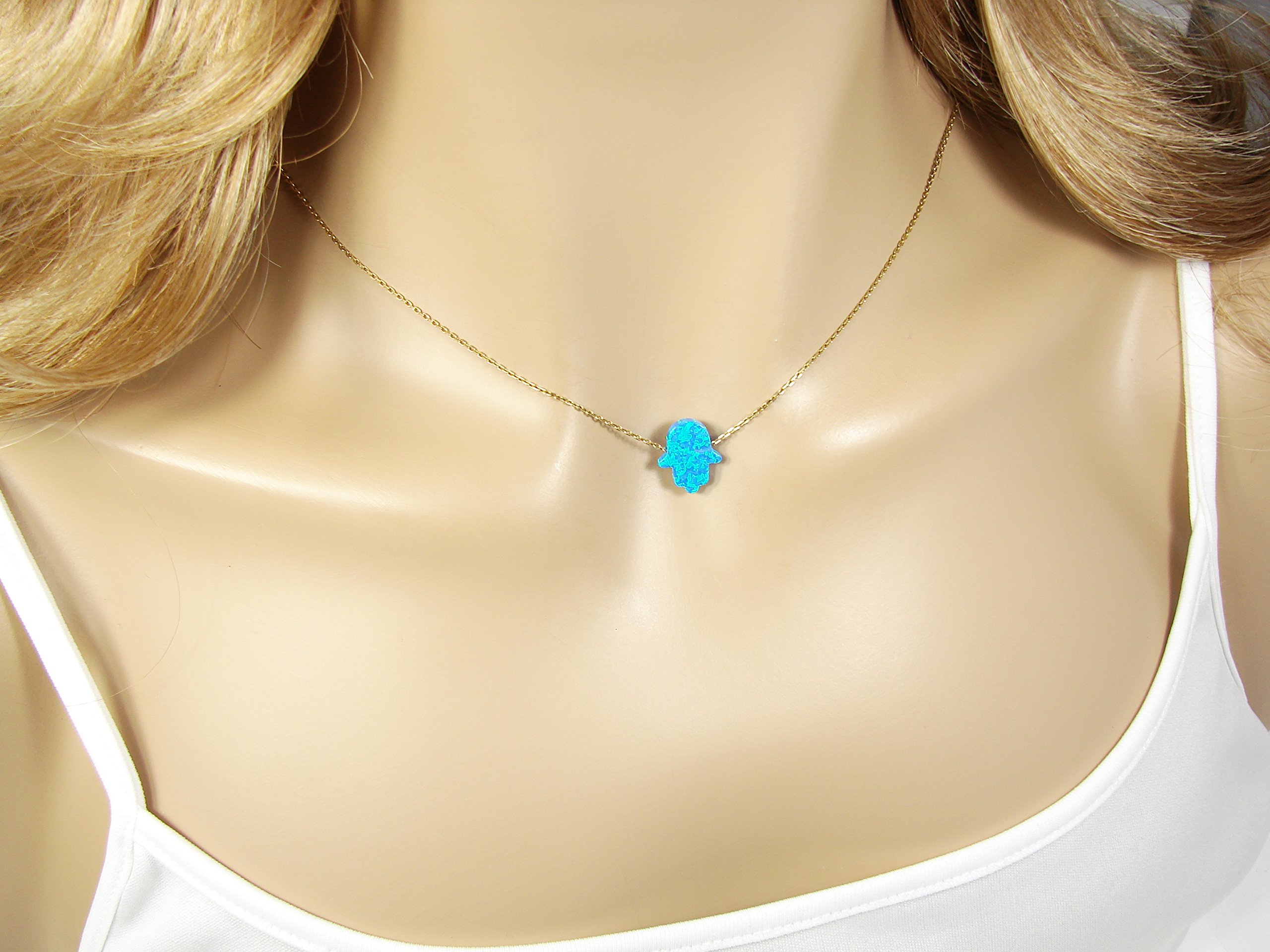 Blue Opal Hamsa Necklace - Gold Plated 925 Sterling Silver Pendant for Women, Perfect for Spiritual Protection, Meditation, and Everyday Elegance