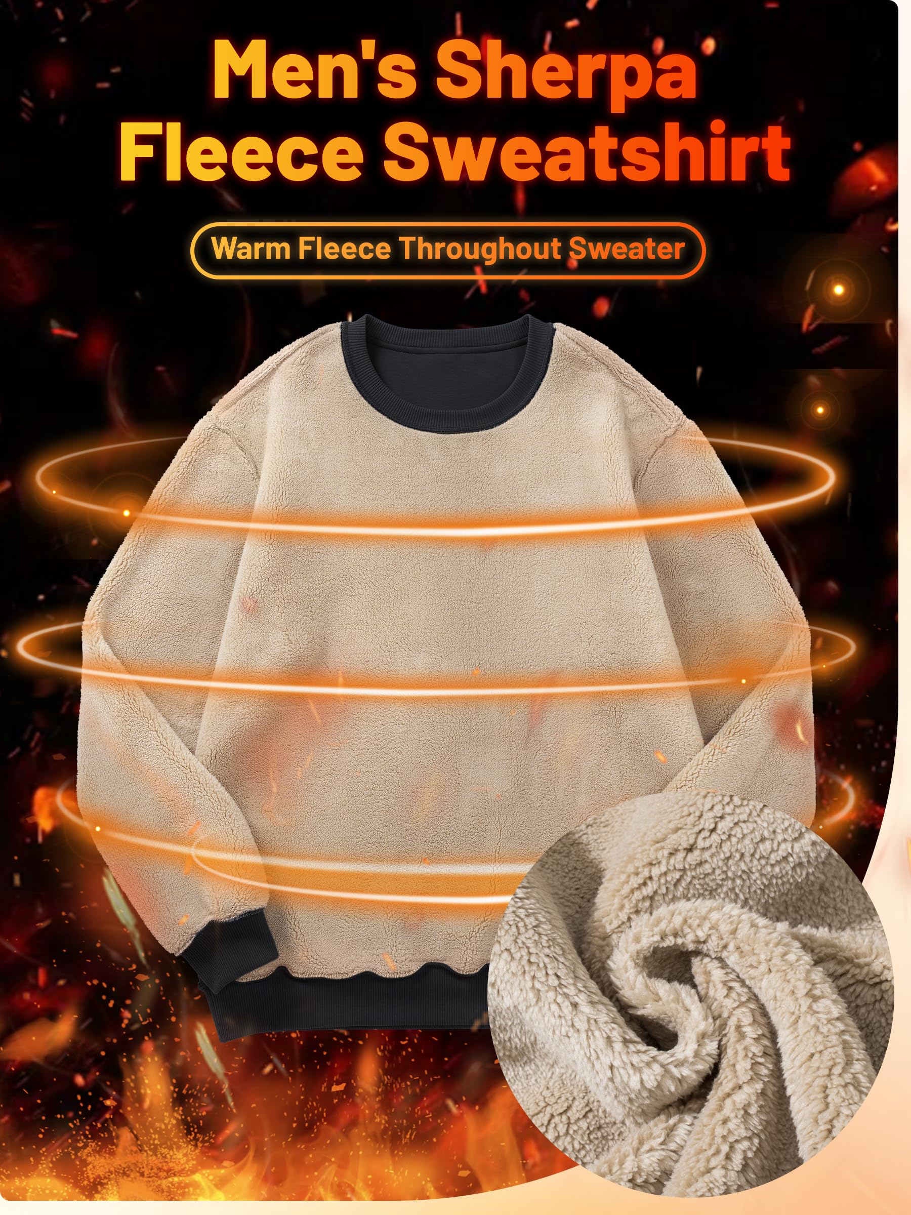 TACVASEN Men's Fleece Sherpa Sweatshirt - Warm Winter Pullover for Outdoor & Casual Wear