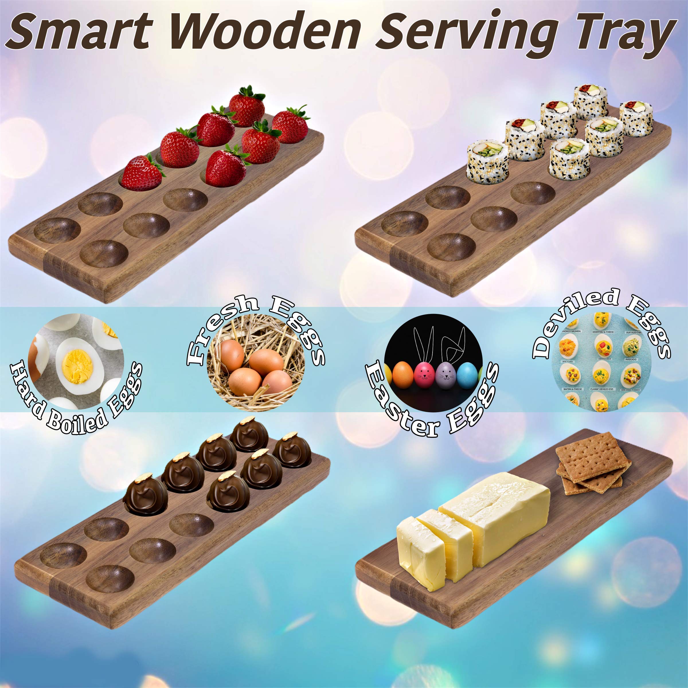 Rustic Wooden Egg Holder Tray - 12 Egg Storage for Refrigerator, Countertop, Chicken Coop & Camping | Farmhouse Fresh Egg Display & Deviled Egg Serving Platter for Kitchen & Outdoor Use