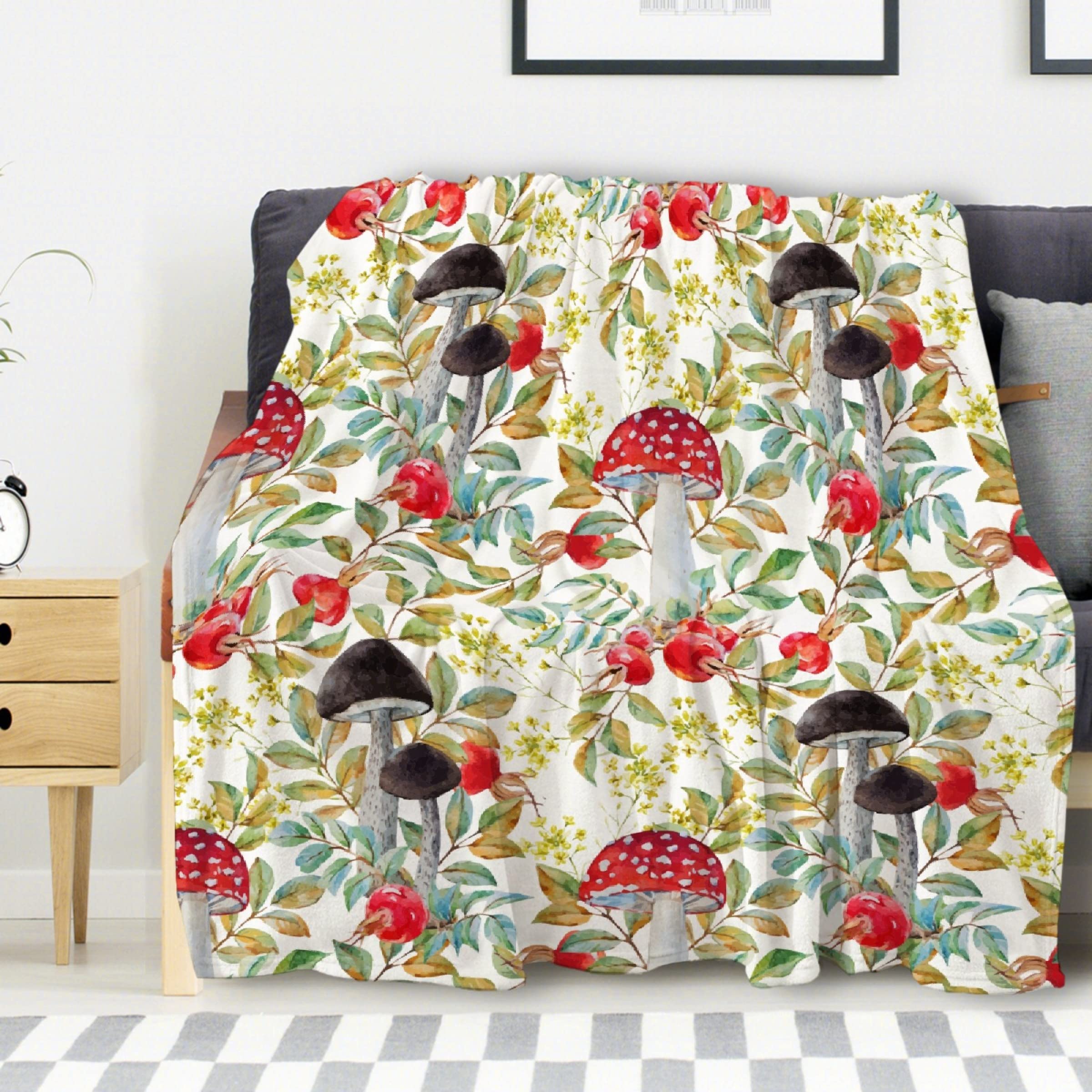 **Avalokitesvara Mushroom Autumn Leaves Flannel Blanket - Ultra Soft & Warm 40x30 Inch Cozy Throw for Bed, Couch, Sofa - Perfect for Pets, Fall Decor & Home Comfort**