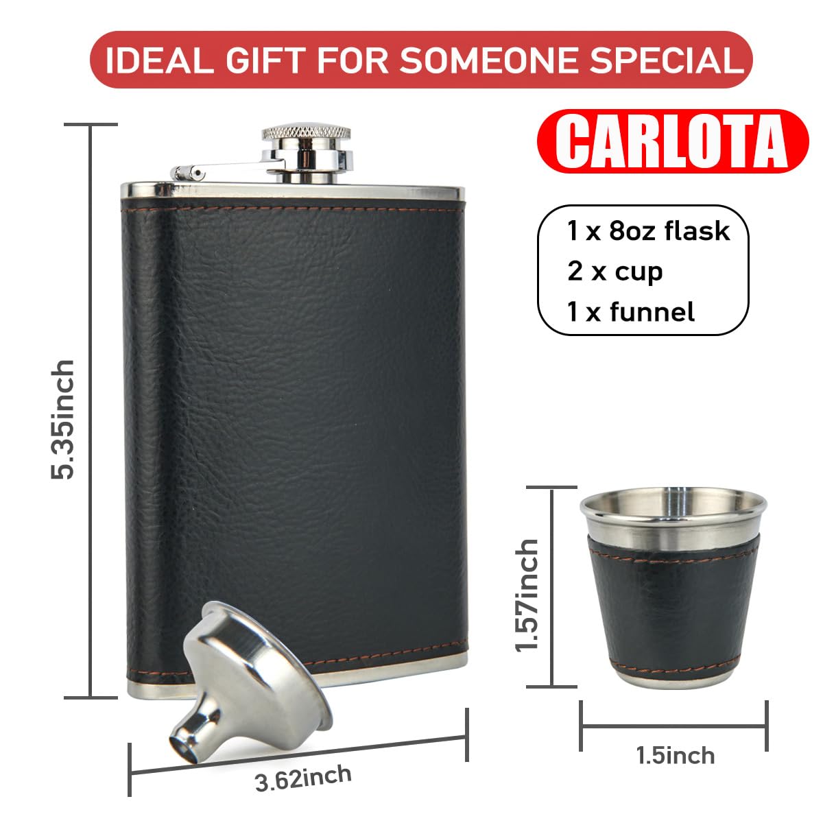 Premium Leather Wrapped Stainless Steel Flask Gift Set - 8oz Hip Flask with 2 Shot Glasses & Funnel - Perfect for Whiskey, Bourbon & Liquor - Great for Camping, Travel & Outdoor Adventures