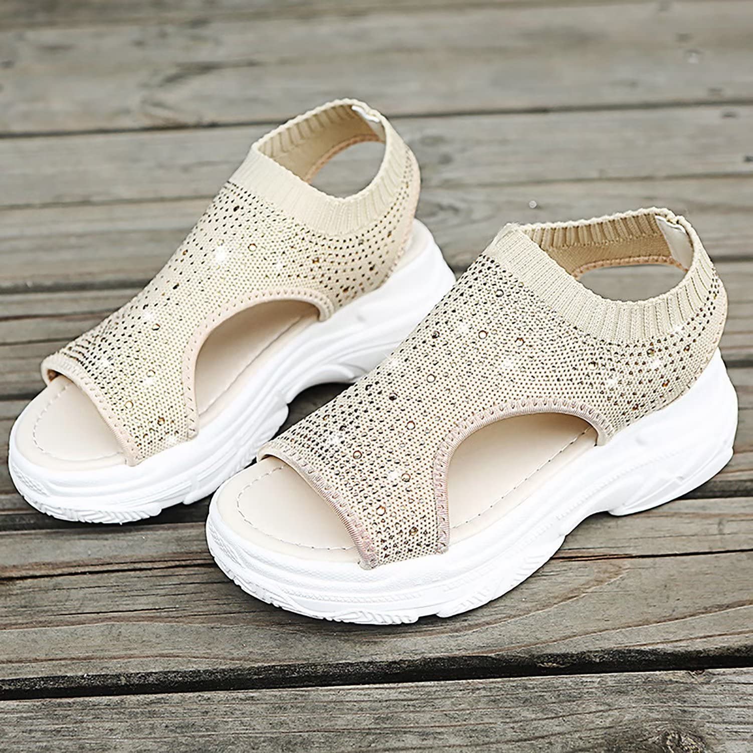 Orthopedic Sandals for Women - Arch Support Platform Wedge Sandals with Sloped Heel, Open Toe & Thick Sole - Lightweight Comfort Shoes for Walking, Travel & Everyday Wear