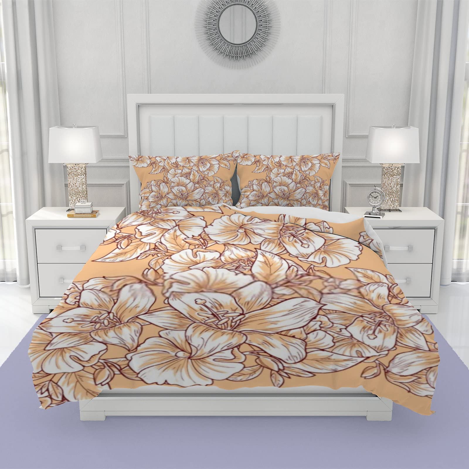 Elegant Floral Duvet Cover Set - 3 Piece Printed Comforter Cover with Pillowcases for Adults & Teens, Soft Polyester Bedding, Long Twin Size - Perfect for Guest Rooms, Dorms & Cozy Bedroom Decor