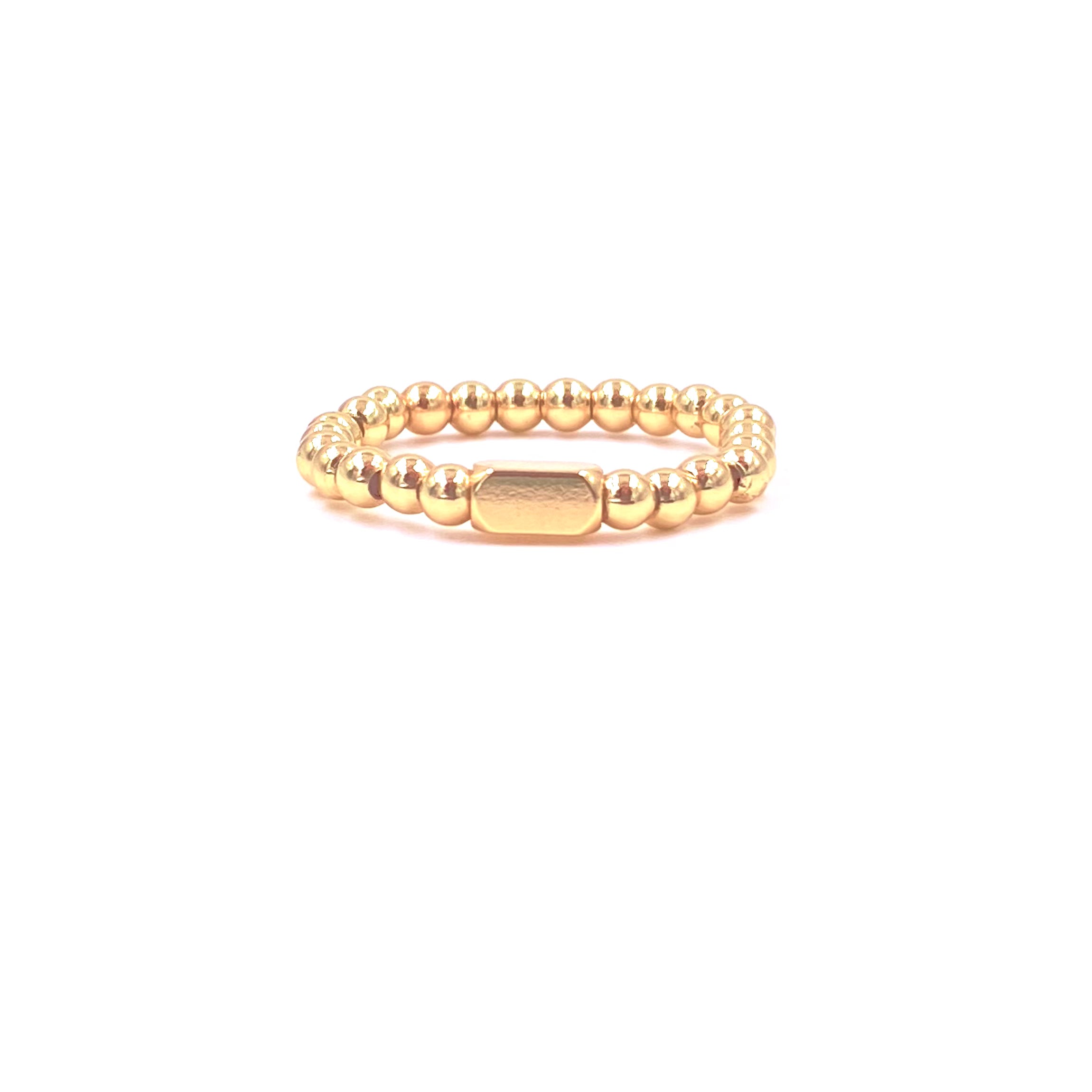 Ashley Gold Stainless Steel Beaded Stretch Ring with Gold Plated Center Design - Elegant Jewelry for Women, Perfect for Parties, Weddings & Everyday Wear