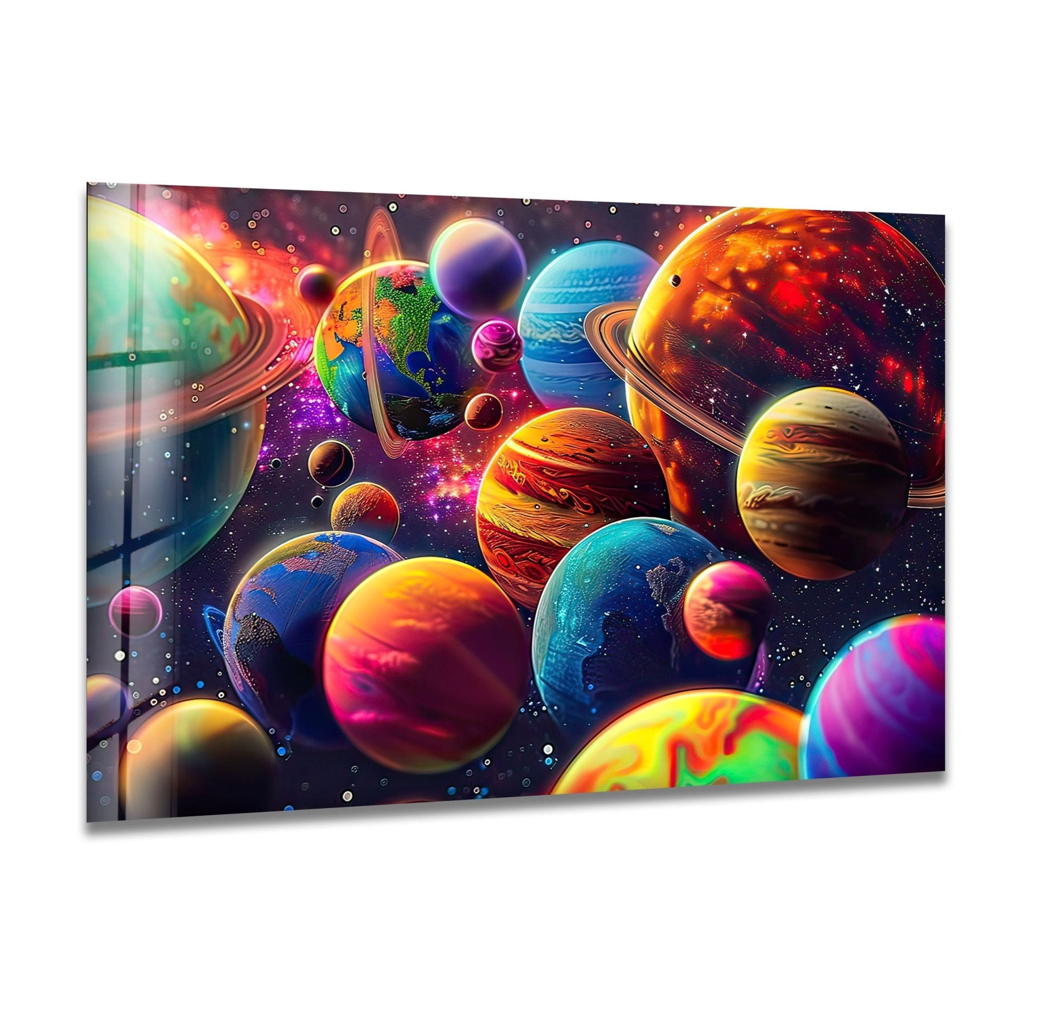 3D Colorful Planets Glass Wall Art - Stunning Solar System Decor for Living Room, Bedroom & Office - Perfect Space-Themed Gift for Kids & Adults