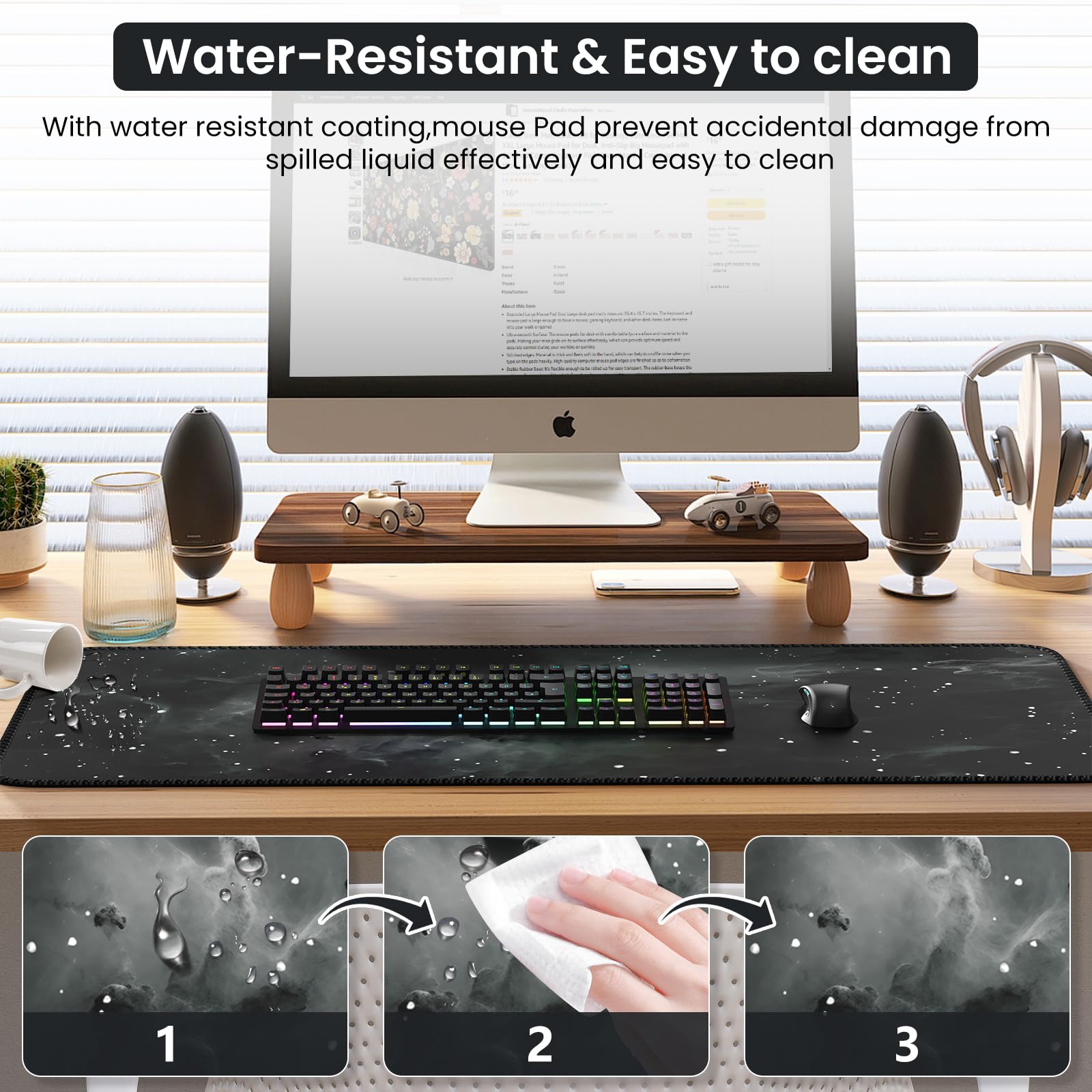 iCasso XXL Large Black Gaming Mouse Pad with Stitched Edges & Non-Slip Rubber Base - Extended Computer Keyboard Desk Mat for PC, Laptop, Work & Office Use - Perfect for Gaming, Home Office & Professional Workspaces (Star Rock Design)