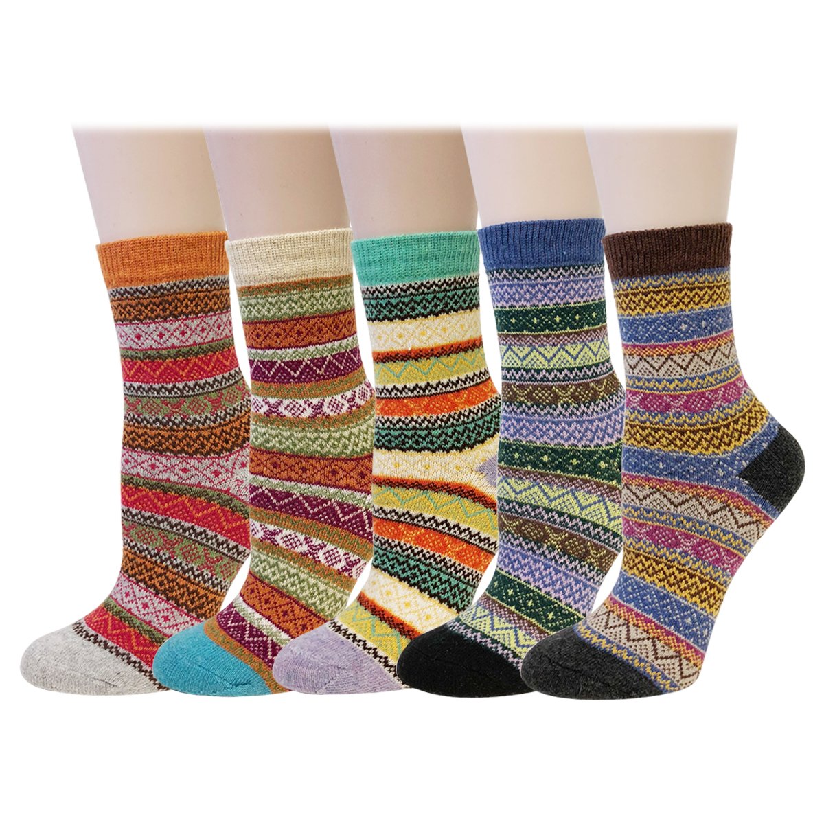 Allydrew Nordic Print Wool Socks - Soft & Warm Winter Socks for Men & Women - 5 Pairs Pack - Perfect for Hiking, Home & Office Wear
