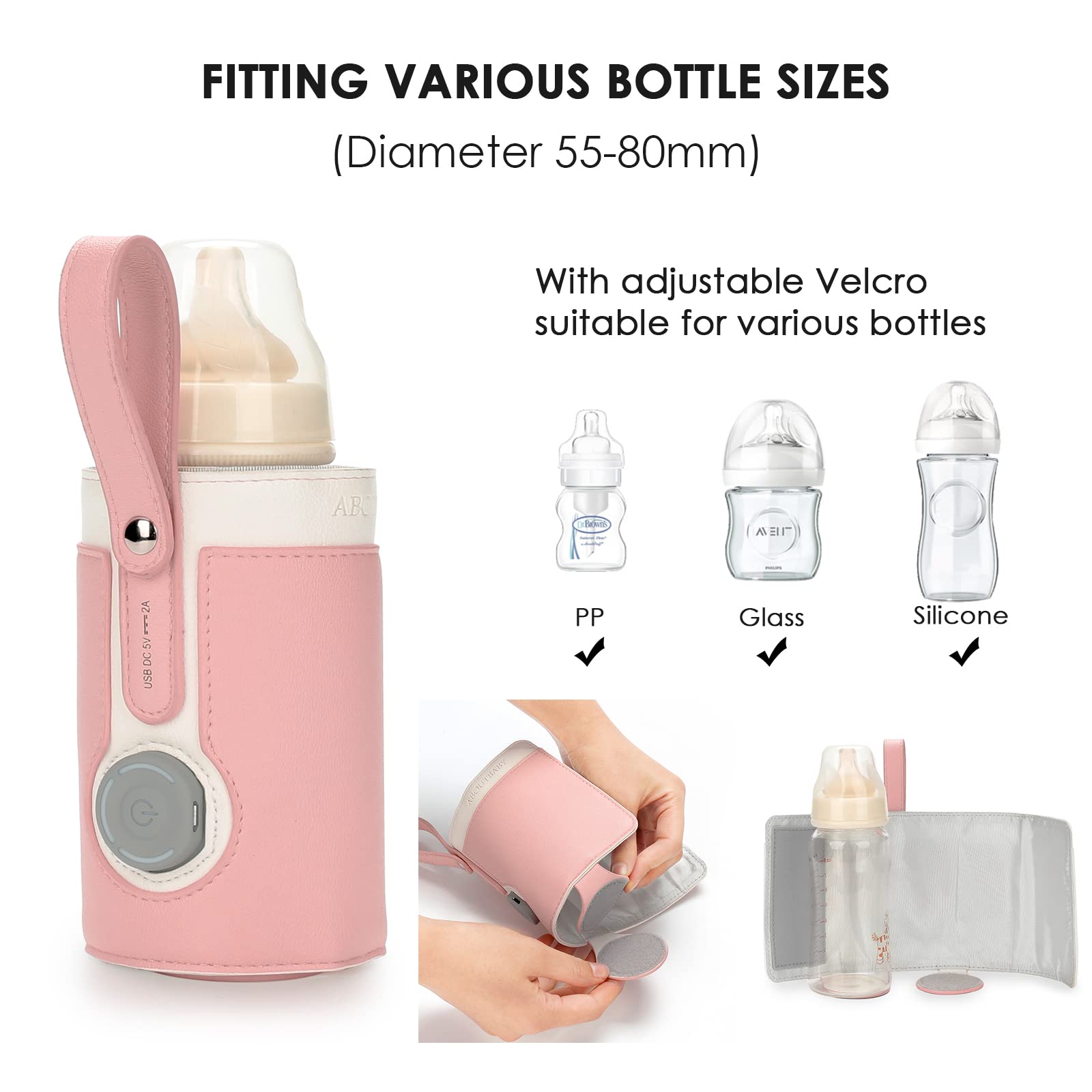 Portable USB Baby Bottle Warmer Bag - 3-Temperature Adjustable Milk Heater & Insulated Travel Thermostat for On-the-Go Parents (Pink) | Perfect for Car Trips, Air Travel & Outdoor Feeding