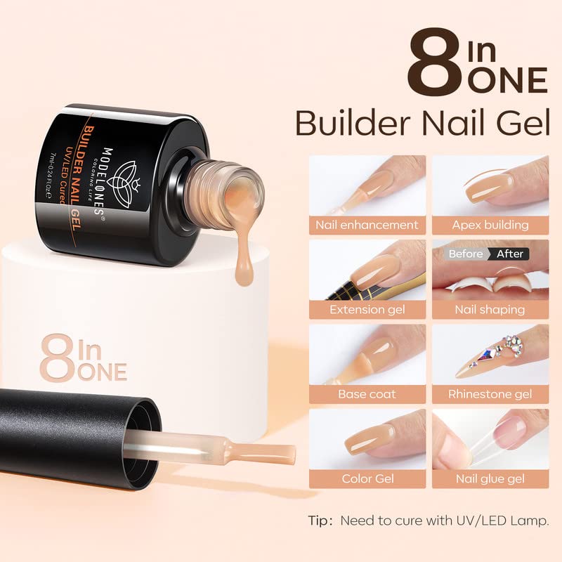 Modelones Builder Nail Gel 8-in-1 Kit - 6 Colors for Nail Thickening & Strengthening | Fall Winter Nail Care