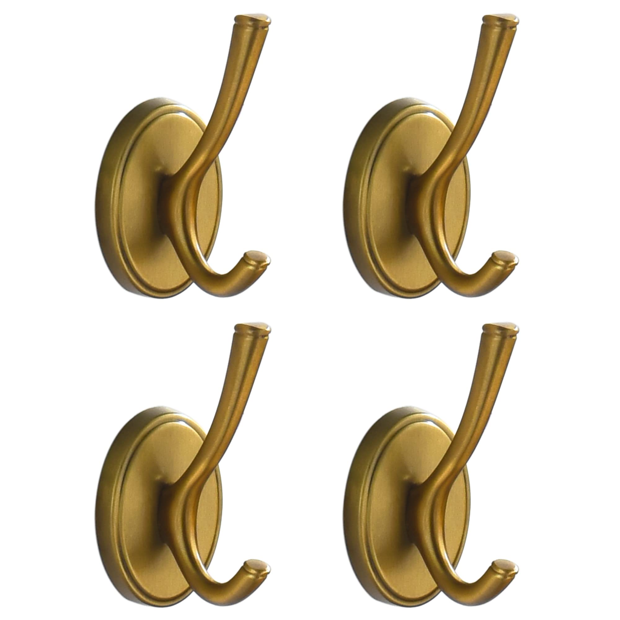 Vintage Brass Towel Hooks 4-Pack - Heavy Duty Wall Mounted Coat Hooks for Bathroom, Bedroom & Kitchen - Antique Gold Farmhouse Decor for Robes, Hats & Bags (Perfect for Rustic Home, Apartment & Airbnb Decor)