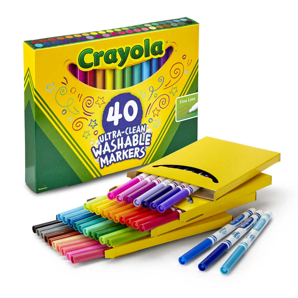 40-Piece Crayola Ultra-Clean Fine Line Markers for Kids - Washable, Non-Toxic Art Supplies for Children 3+ - Perfect for School, Home & Creative Projects