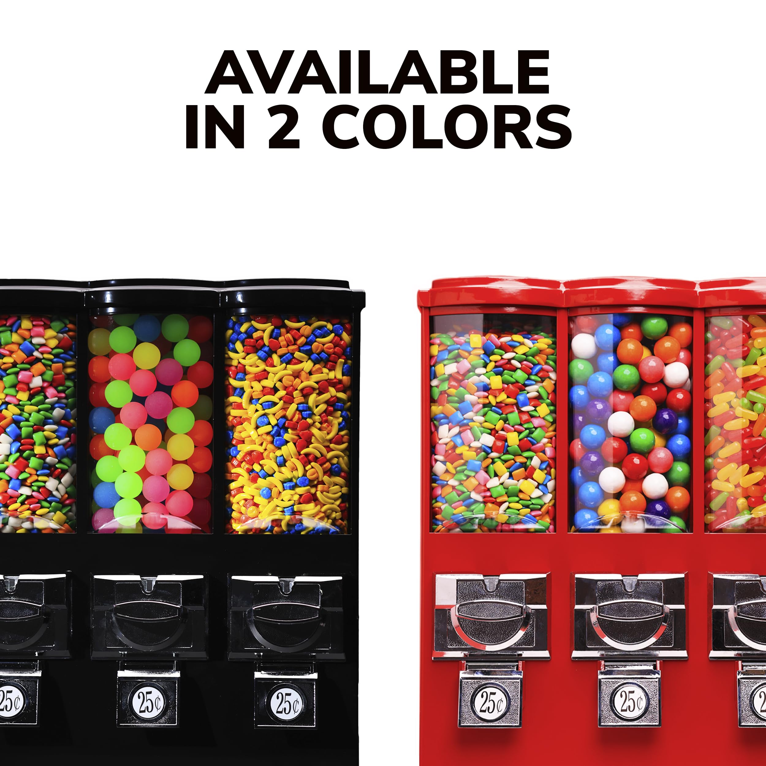 Commercial Triple Head Gumball & Candy Vending Machine with Stand - Coin Operated Candy Dispenser with Removable Canisters (Red) - Perfect for Retail Stores, Arcades, and Restaurants