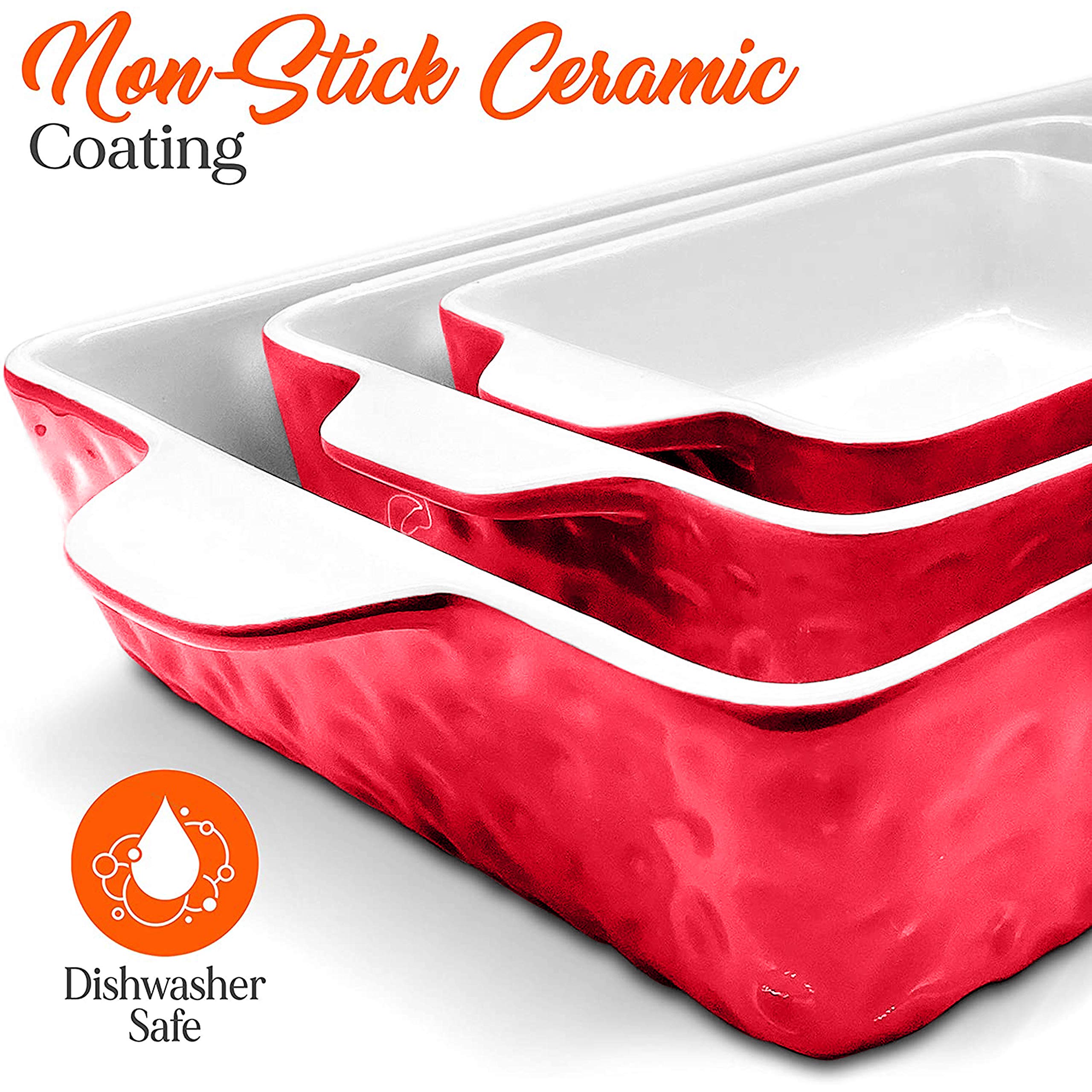 NutriChef 3-Piece Ceramic Casserole Dish Set for Oven Baking - Nonstick Lasagna Pans with Built-In Handles, Dishwasher & Microwave Safe (14