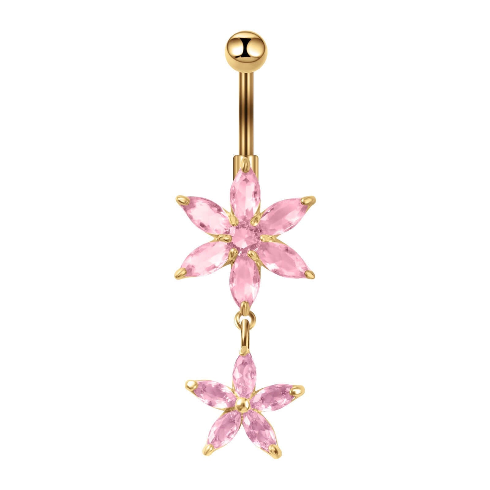 Hypoallergenic Flower Dangle Belly Button Rings | Surgical Steel Top Mount Navel Piercing Jewelry | Cute Body Jewelry for Women | Perfect for Summer, Beach, and Festival Outfits
