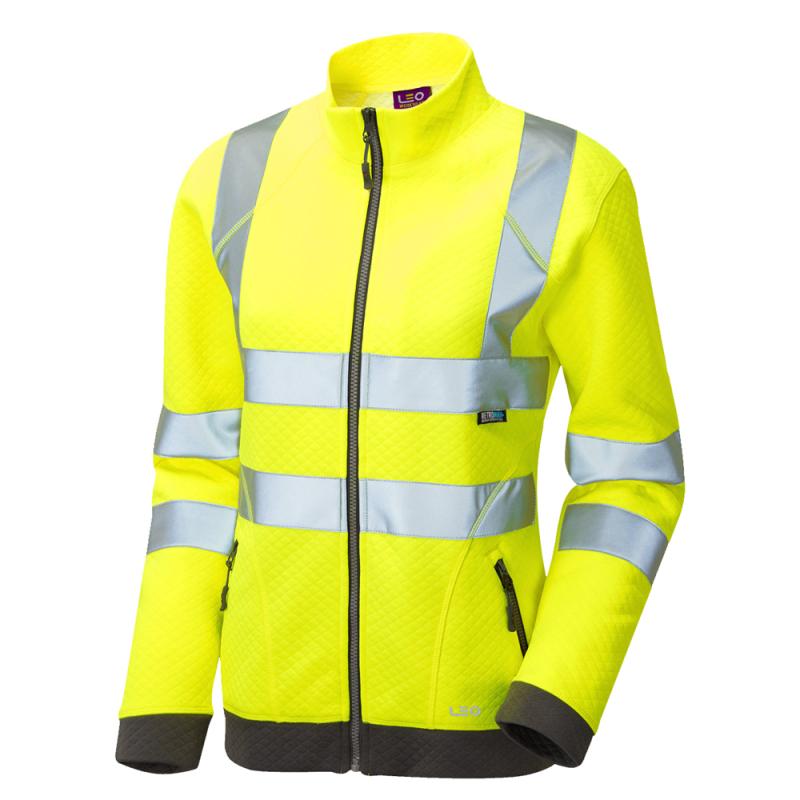 LEO HOLLICOMBE ISO 20471 Class 2 Women's Zipped Sweatshirt - High Visibility Safety Jacket for Outdoor Work & Night Running