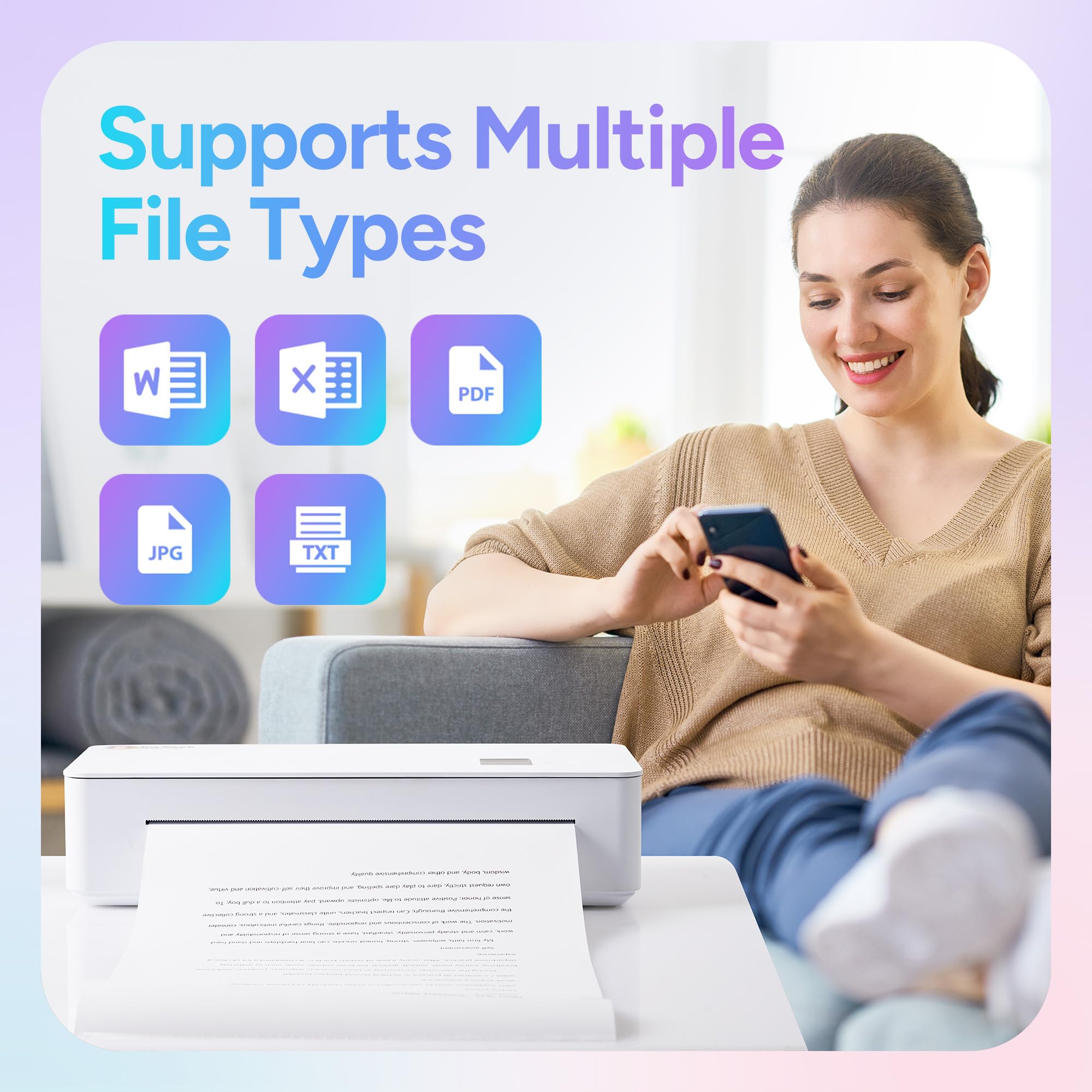 PrintPeak Wireless Thermal A4 Printer with 1 Roll Pre-Cut Paper (50 Sheets) - Portable Bluetooth Printer for iPhone, Android & Laptop, 27.5 x 11.6 cm - Ideal for Travel, Office & Home Receipt Printing
