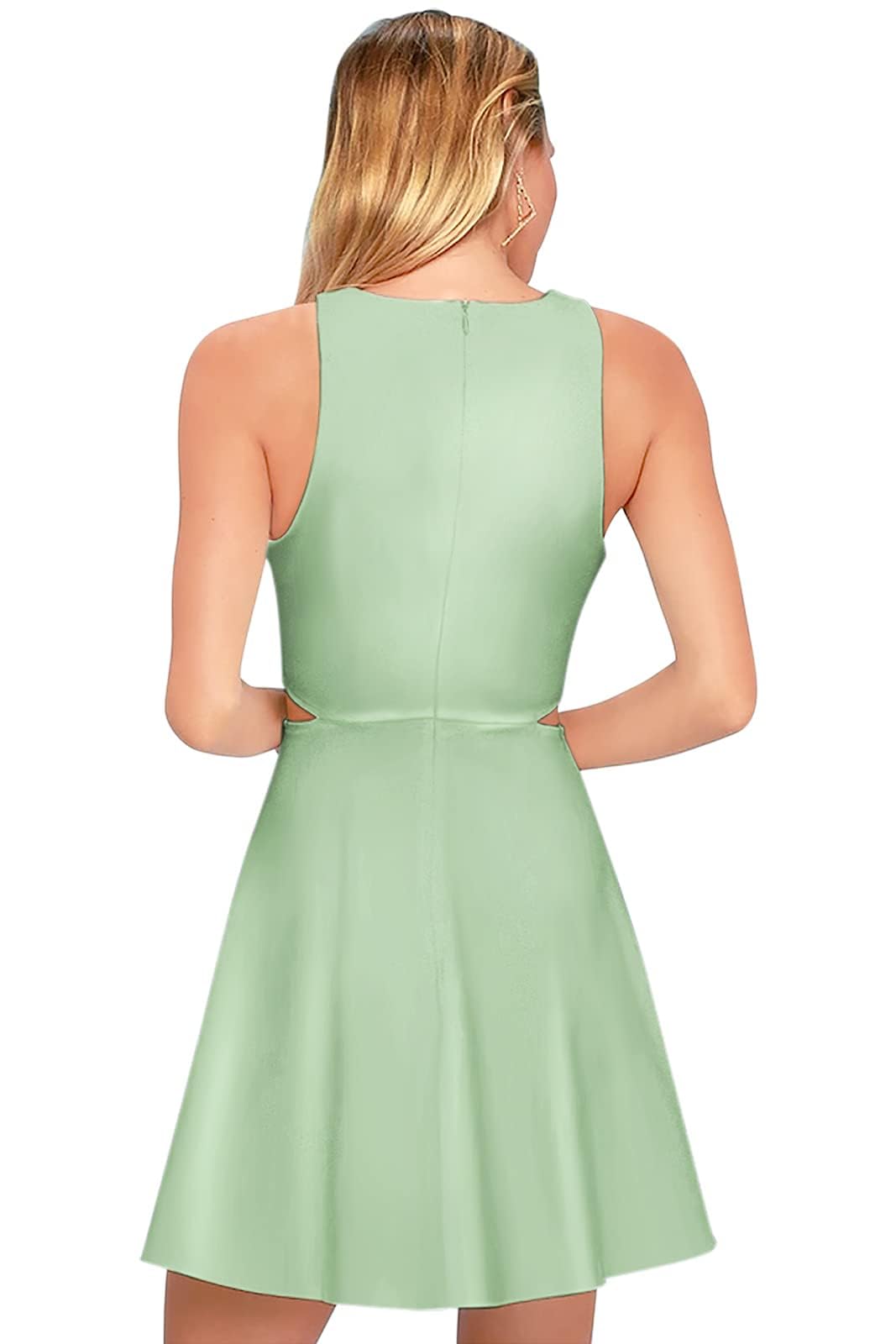 BELONGSCI Women's 2025 Sweet Cute Sleeveless Racerback Flared Swing A-Line Waist Hollow Out Summer Short Dress - Perfect for Beach Vacation, Date Night & Summer Parties