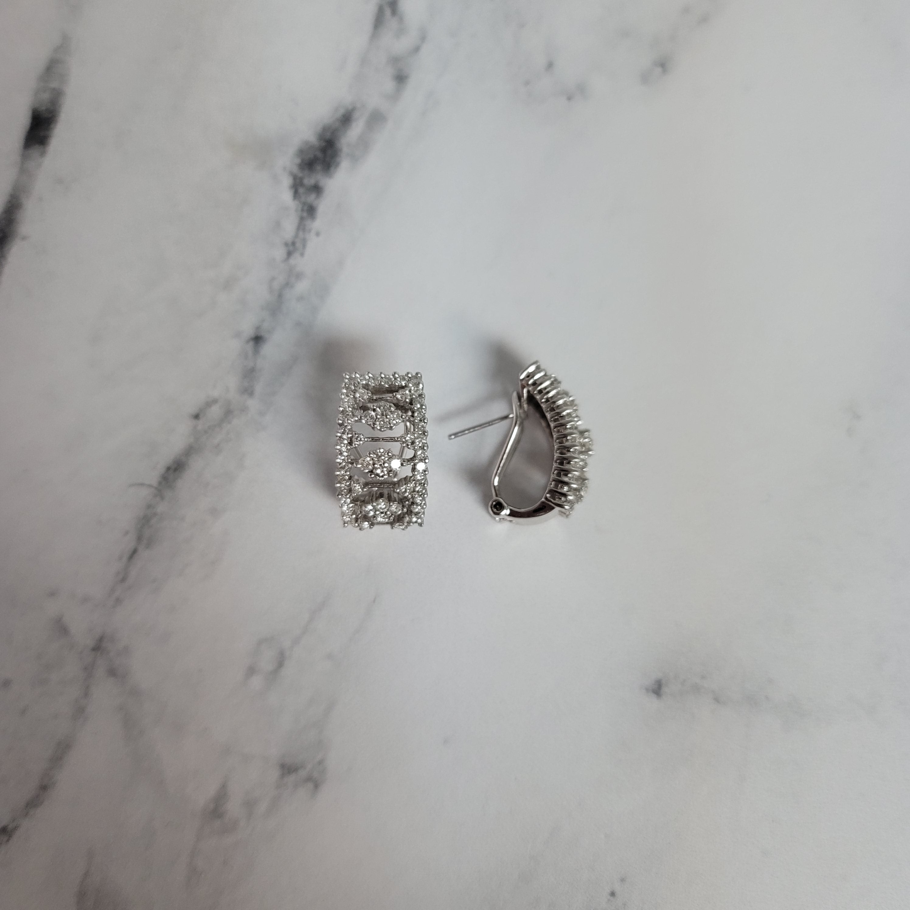 Vintage Style Diamond Pave Earrings 14k White Gold - Elegant Dangle Earrings for Women, Perfect for Weddings, Parties & Special Occasions
