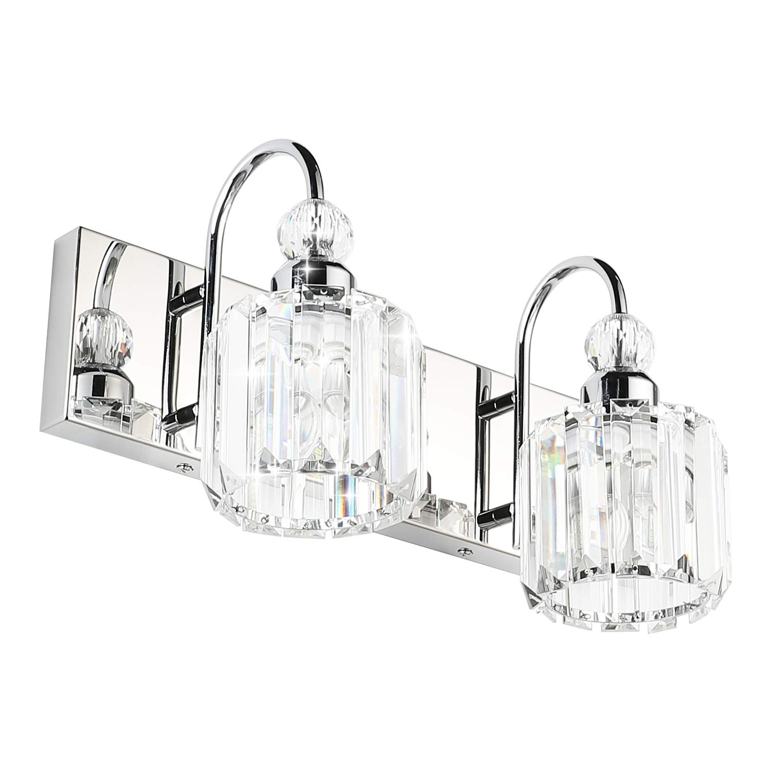 Ralbay Modern Bathroom Vanity Light - 2-Light Crystal Wall Sconce with Clear Glass Shades, Waterproof Bath Light Fixture for Bathroom, Powder Room, Dressing Room and Spa Decor