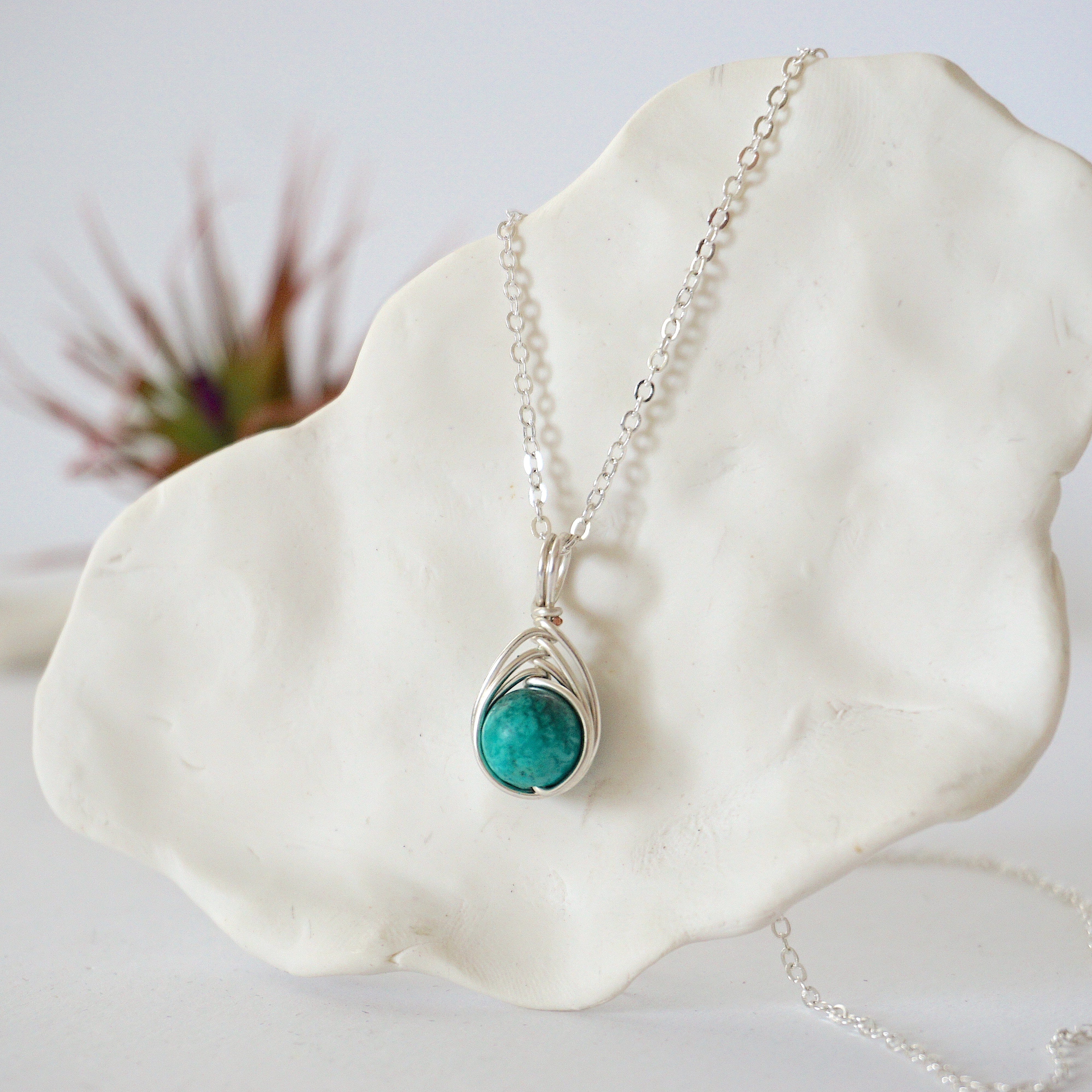 Turquoise Silver Plated Bead Charm Necklace for Women | Boho Chic Jewelry | Handmade Dainty Pendant Necklace | Perfect for Casual Wear, Parties & Gifts