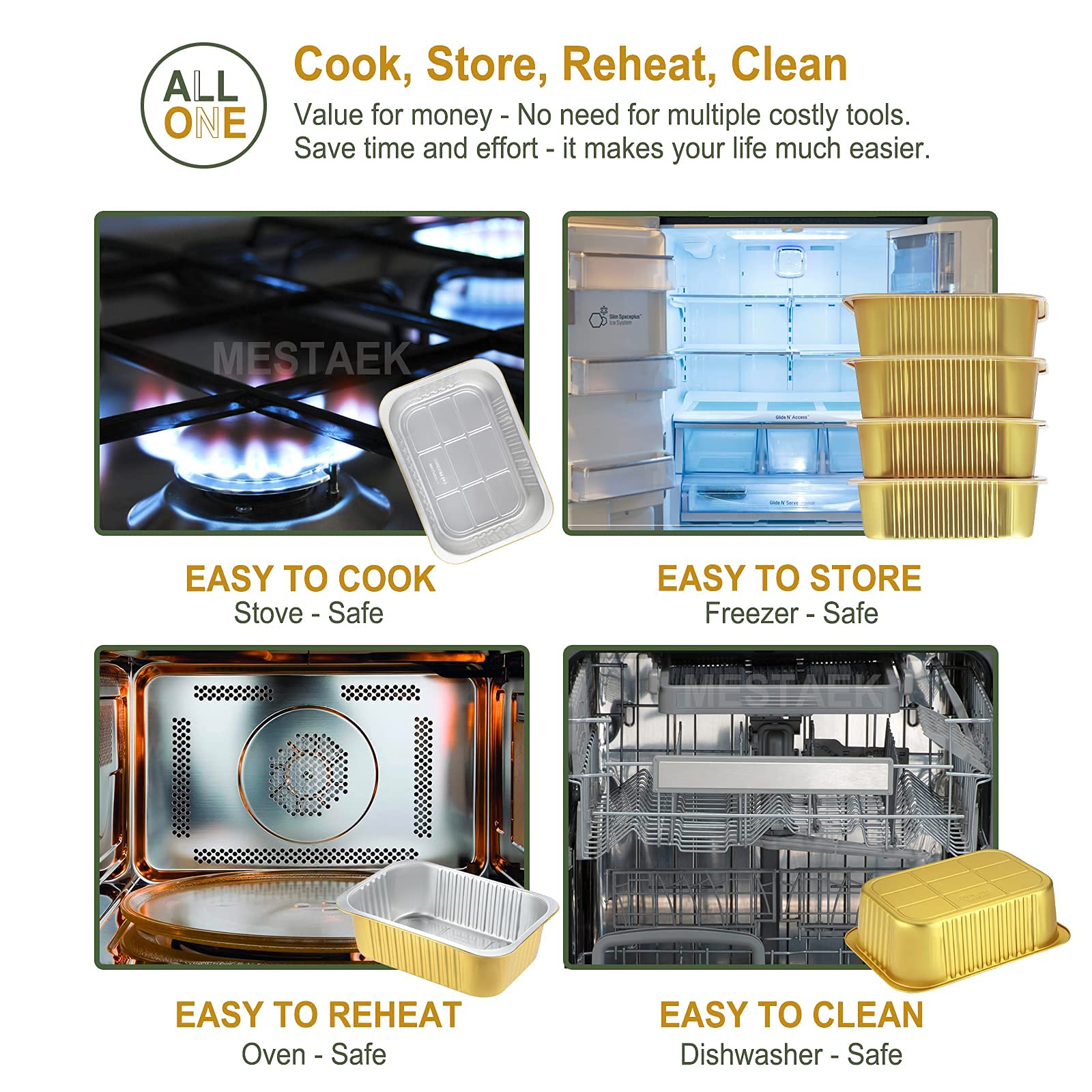 11x8 Inch Heavy Duty Aluminum Foil Pans with Lids - 5 Pack of 2X Thicker Reusable Baking Pans for Oven, Grill & Microwave - Freezer & Dishwasher Safe 74oz Tin Containers - Perfect for Meal Prep, BBQ Parties & Holiday Cooking