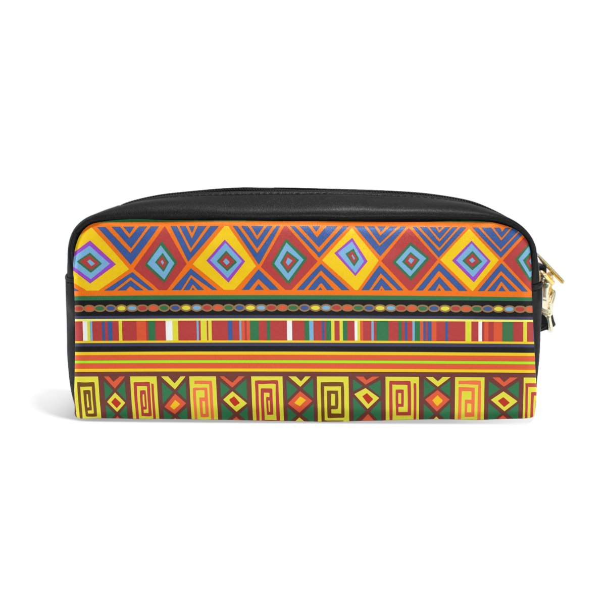 ZZKKO African Tribal Ethnic Leather Pencil Case - Colorful Art Design Zipper Pouch for School, Office & Travel | Makeup Bag, Stationery Organizer, Cosmetic Purse (Multicolor)