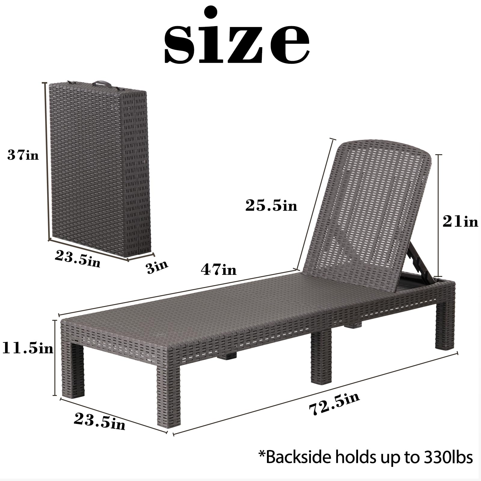 Waterproof Outdoor Chaise Lounge Chair - Patio Pool Sunbed with Adjustable Backrest, Mocha Brown for Relaxing by the Pool, Beach or Garden