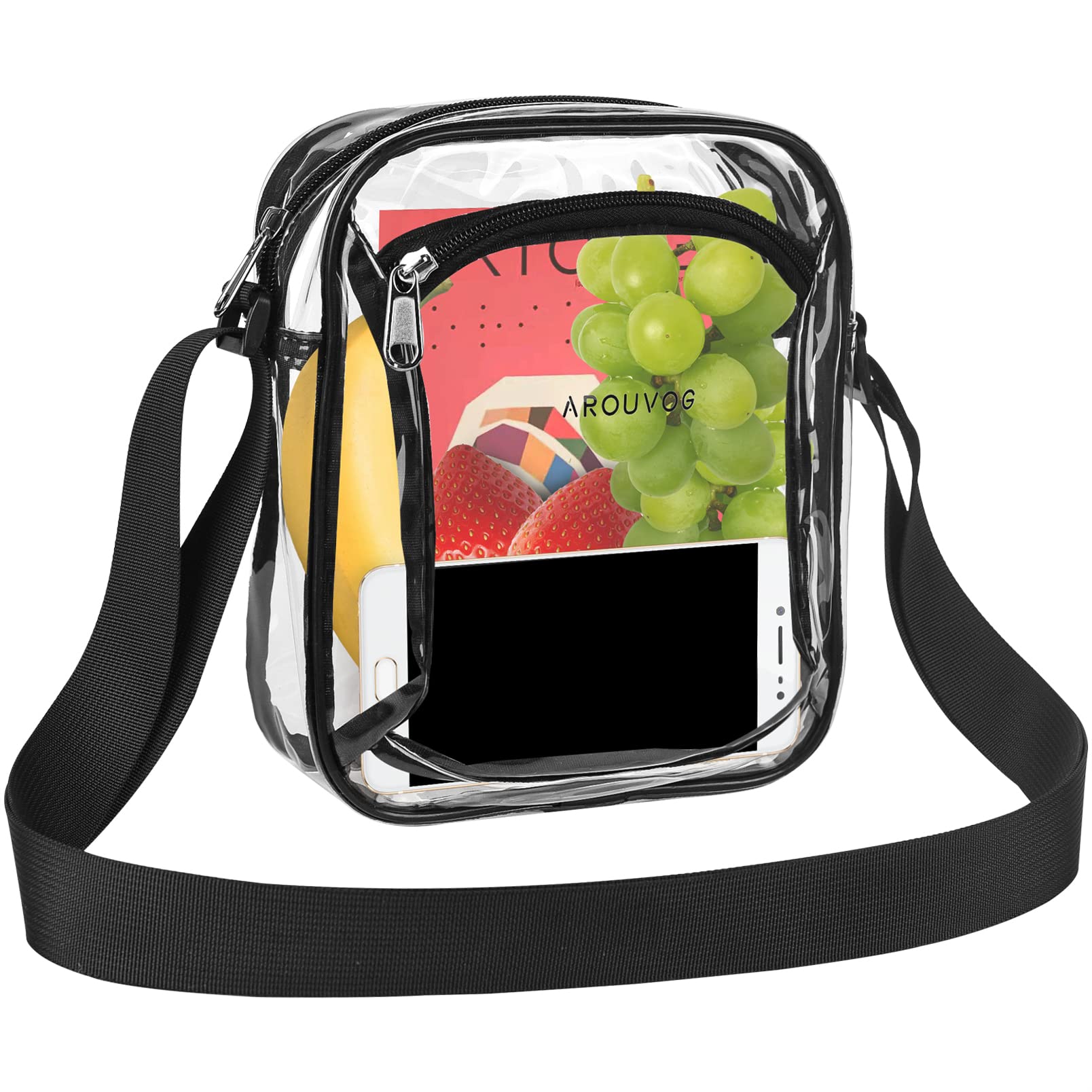 AROUVOG Clear Crossbody Bag - Stadium Approved Transparent Purse for Concerts, Festivals, Sports Games & Theme Parks | Secure & Stylish Hands-Free Carry