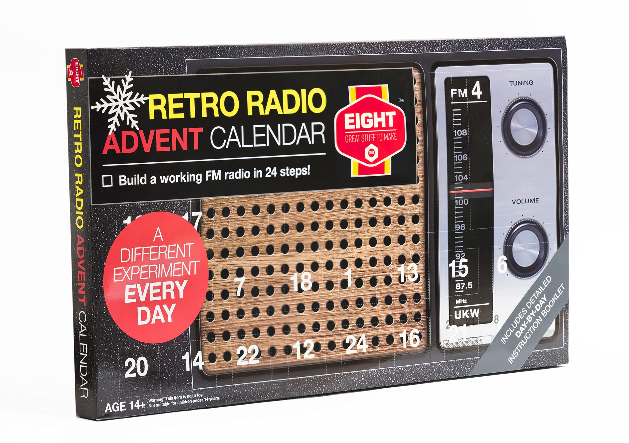 EIGHT DIY Retro Radio Kit - 24-Day Countdown Calendar with Electronic Components for Beginners & Tech Enthusiasts | Perfect Birthday Gift for STEM Learning & Home Decoration