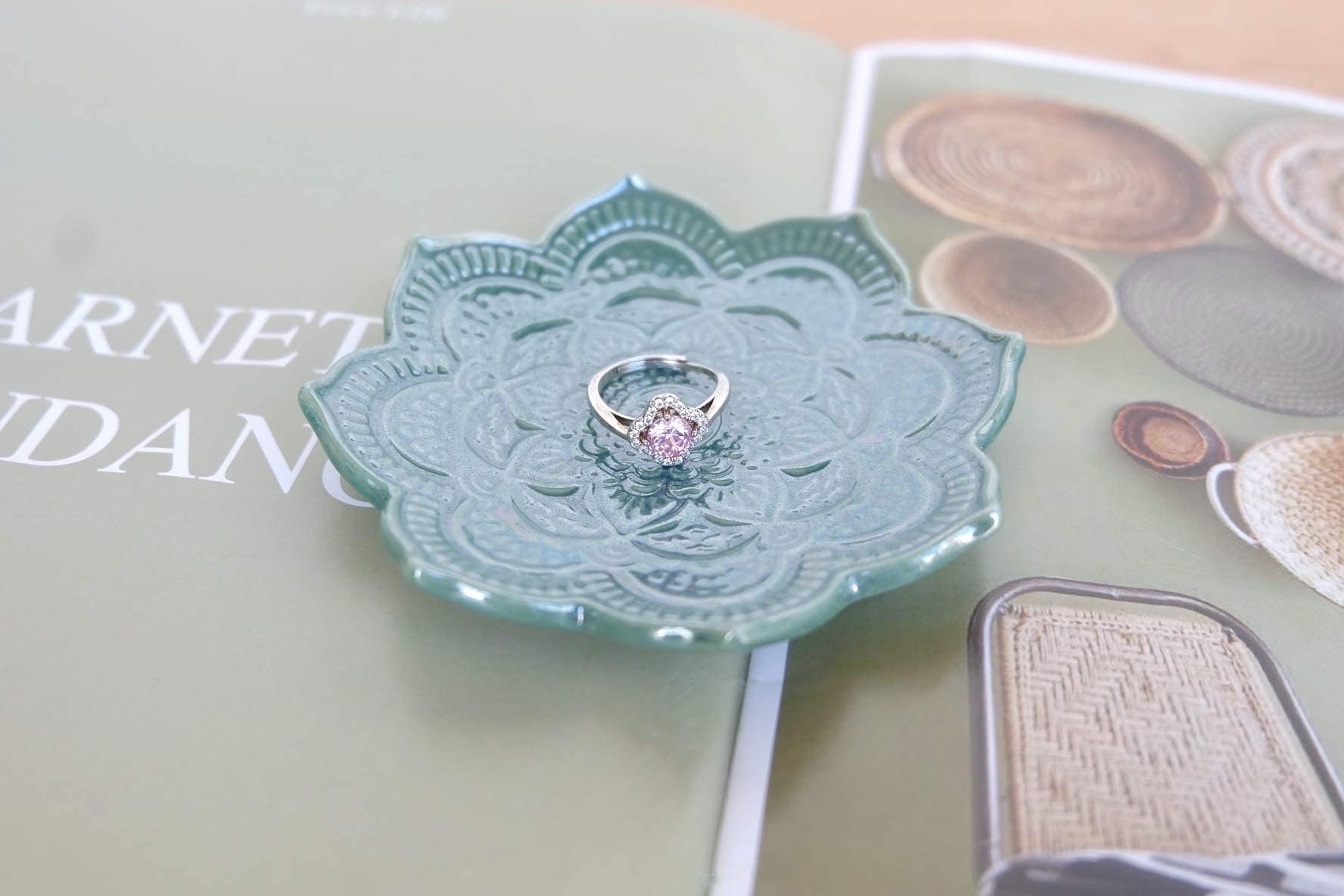 Titanape Small Green Mandala Ceramic Jewelry Tray - Decorative Ring Holder & Trinket Dish - Perfect Gift for Women, Mom, Friends (Birthday, Christmas, Valentine's, Mother's Day) - Ideal for Jewelry Organization, Home Decor, and Thoughtful Gift Giving