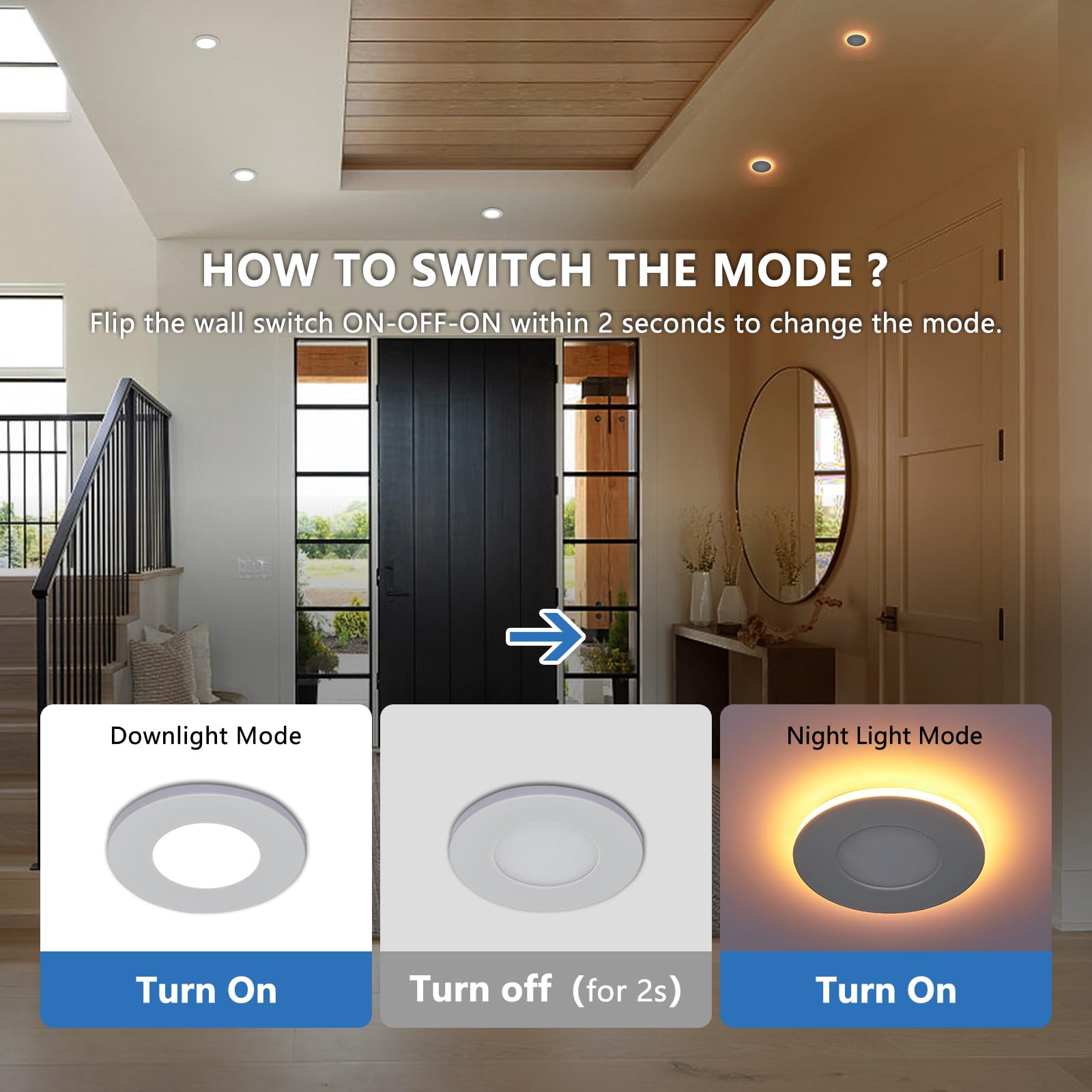 CycevSun 3 Inch LED Recessed Lights with Night Light - Dimmable, 5CCT Selectable, Wafer Downlight Panel Ceiling Light (6W, cETL, 6 Pack, IC & Wet Rated) - Perfect for Living Room, Kitchen, Bedroom, and Bathroom Lighting
