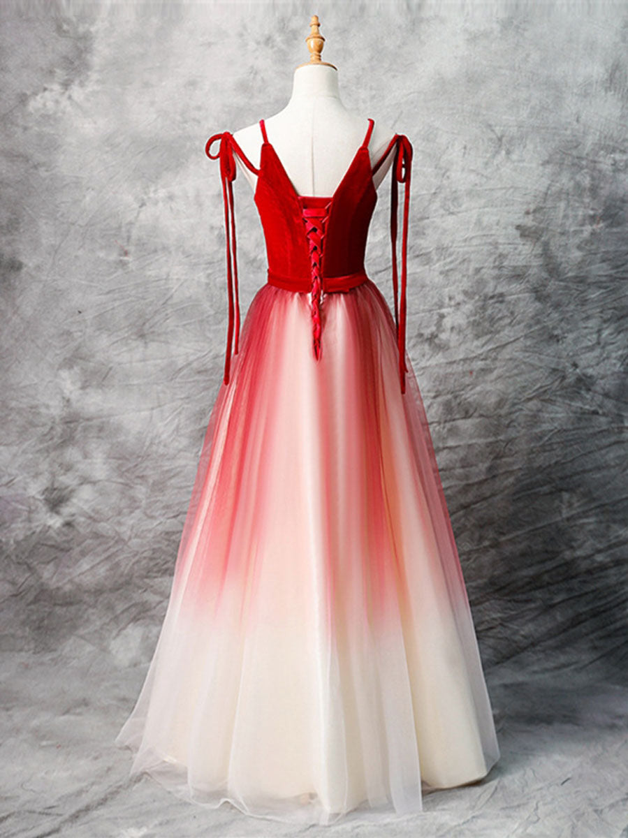 Elegant A-Line Red Velvet Tulle Long Prom Dress for Women | Formal Evening Gown | Perfect for Homecoming, Ball, Wedding & Special Occasions