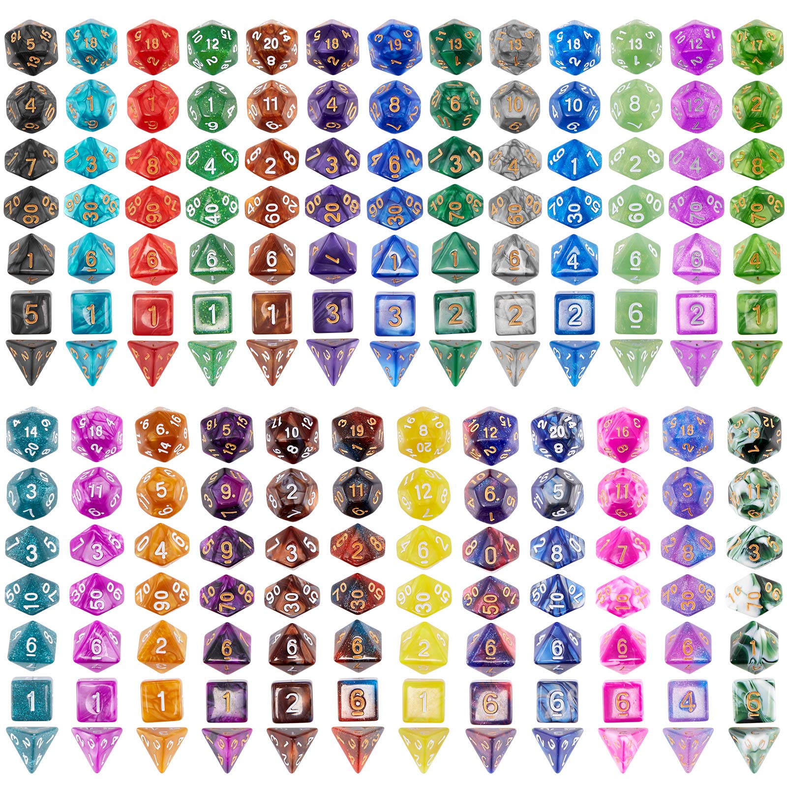 Premium DND Dice Set - 25 x 7 Polyhedral Dice for Dungeons & Dragons, RPG, MTG Tabletop Games with Large Flannel Storage Bag (175 Pieces) - Perfect for D&D Campaigns, Roleplaying Adventures & Board Game Nights