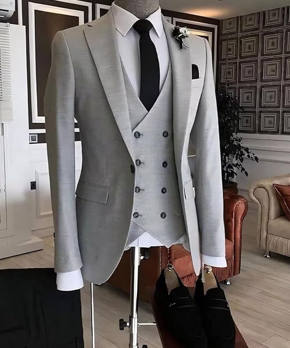 3-Piece Men's Slim Fit Double Breasted Wedding Suit Set - Blazer, Vest & Pants for Prom, Groom, Business & Formal Events | Premium Tailored Fit Tuxedo for Special Occasions