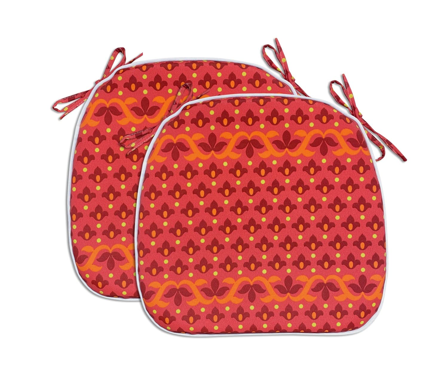 Fabritones Outdoor Chair Cushions Set of 2 - Red Geometric Patio Seat Cushions with Ties, 16x17 Inch Square Chair Pads - Perfect for Garden, Deck, Poolside & Outdoor Furniture