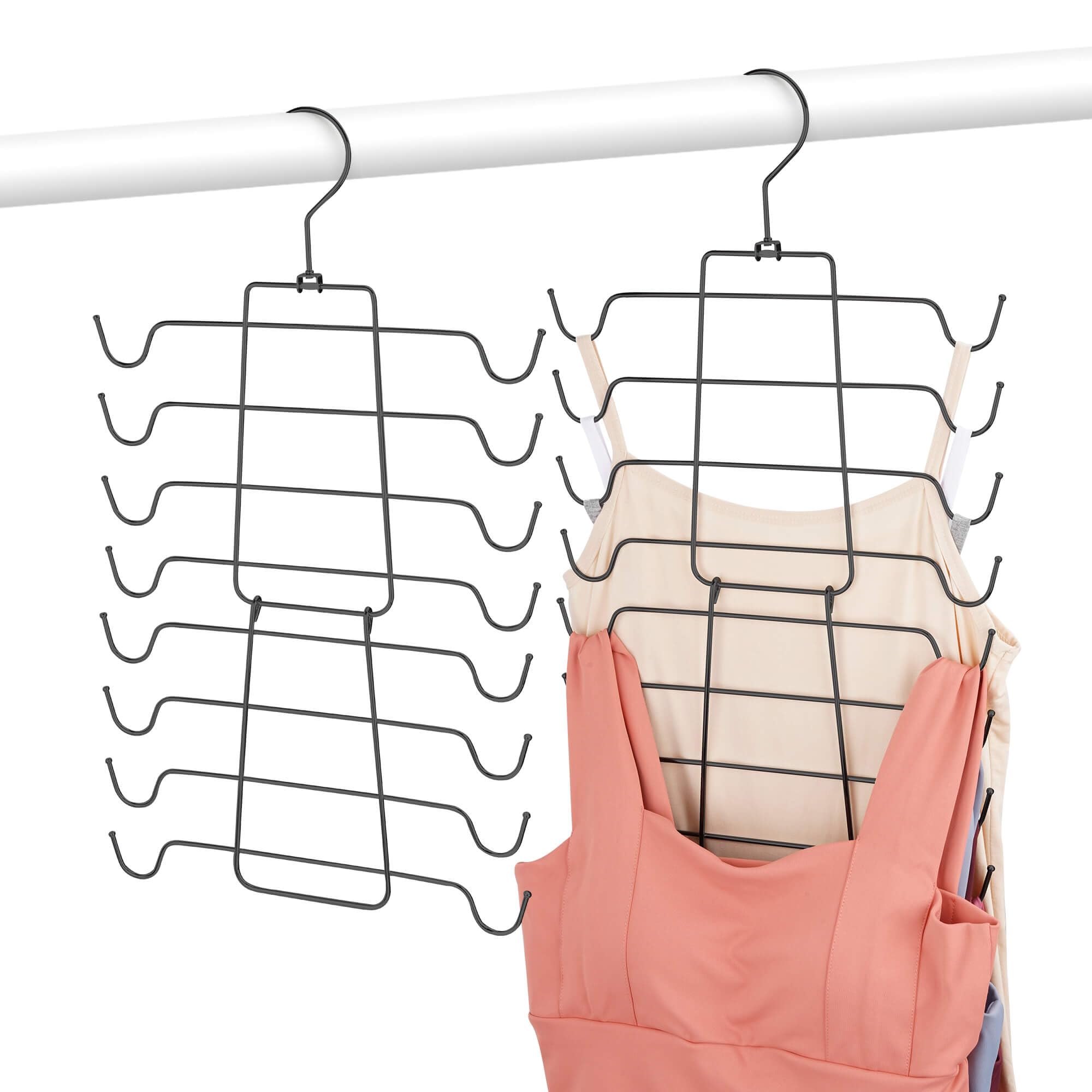 2 Pack Black Tank Top Hangers - Bra & Swimwear Organizer for Closet - Space Saving Hanging Storage for Camisoles, Bras, Bikinis & Strappy Dresses - Perfect for Small Closet Organization & Travel Packing