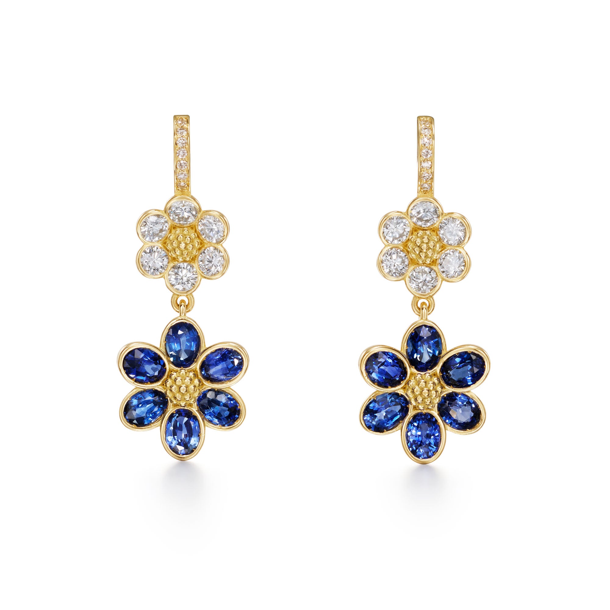 Temple St. Clair Diamond & Blue Sapphire Fiori Drop Earrings - 18K Gold Dangle Earrings for Women | Elegant Jewelry Gift for Wedding, Anniversary & Special Occasions