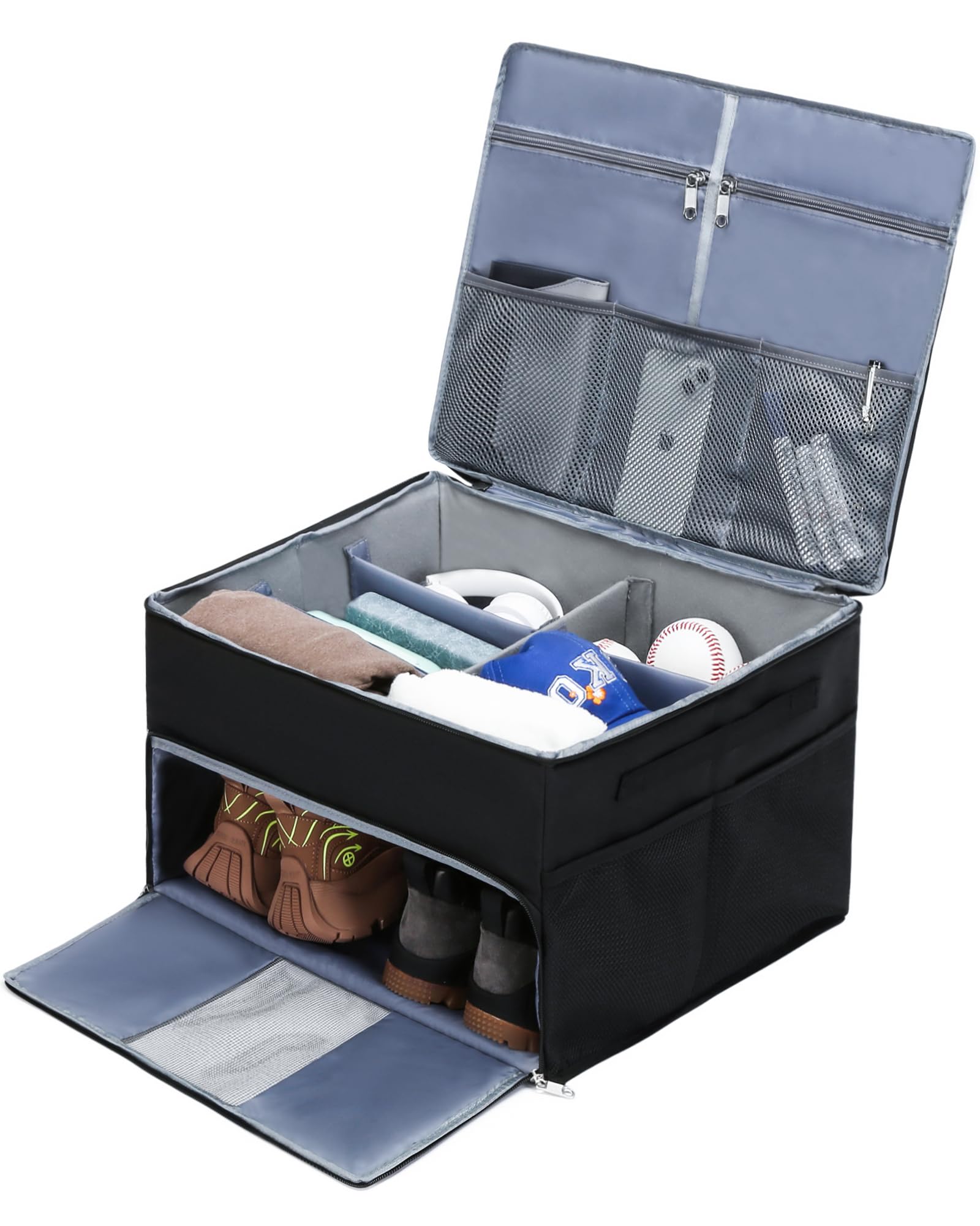 Large Collapsible Water-Resistant Golf Trunk Organizer with 4 Dividers - Storage Box for Golf Shoes, Clothes, Gloves & Hats - Holds 2 Pairs of Shoes - Perfect Golf Accessories for Men & Women Golfers - Ideal for Car, Garage & Golf Course Organization