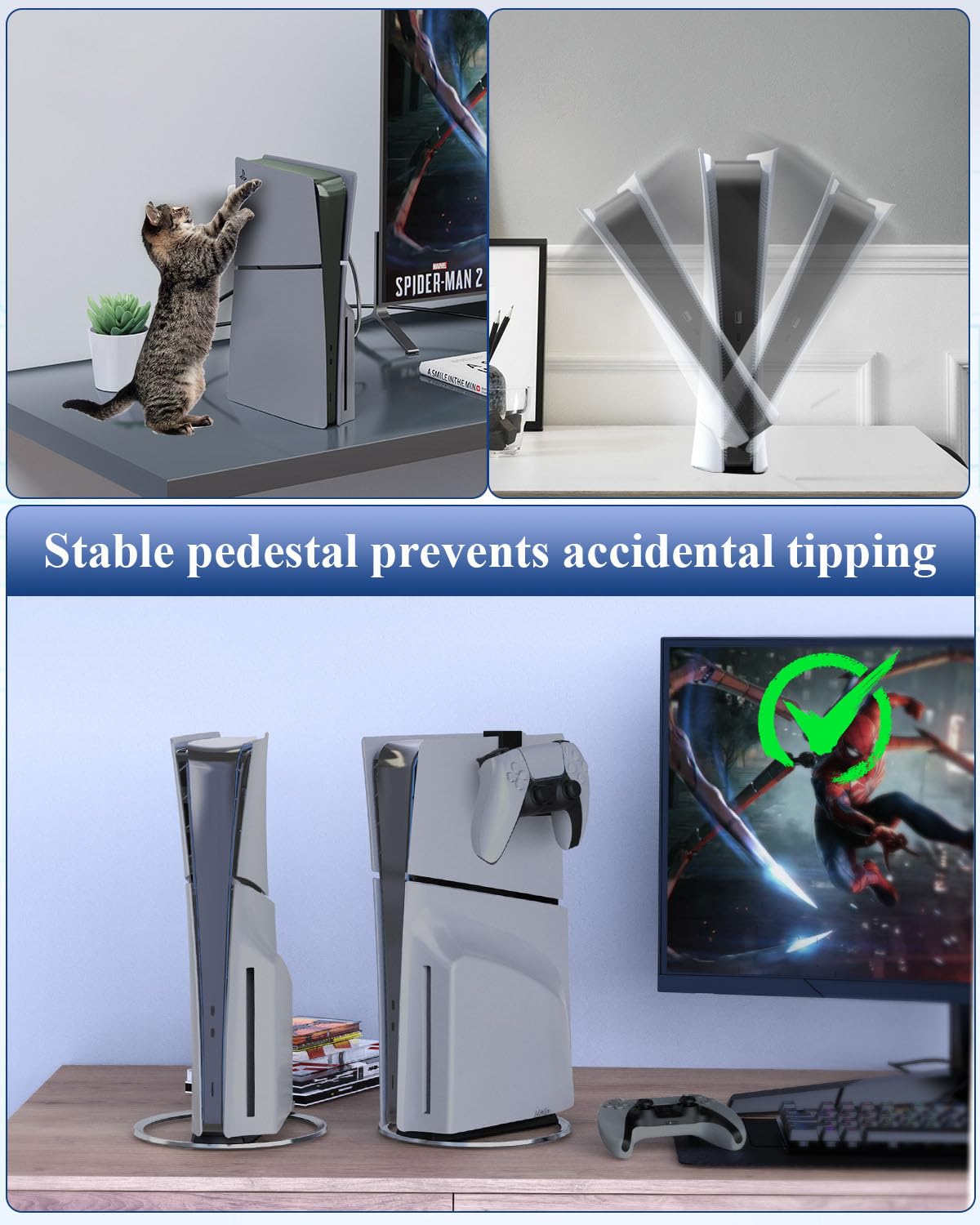 Vertical Stand for PS5 Pro, PS5 Slim & PS5 Consoles (Digital/Disc Edition) - Anti-Slip Base, Anti-Tip Design with Secure Screw - Premium PS5 Accessories Compatible with All PlayStation 5 Models - Perfect for Gaming Setup & Space-Saving Storage