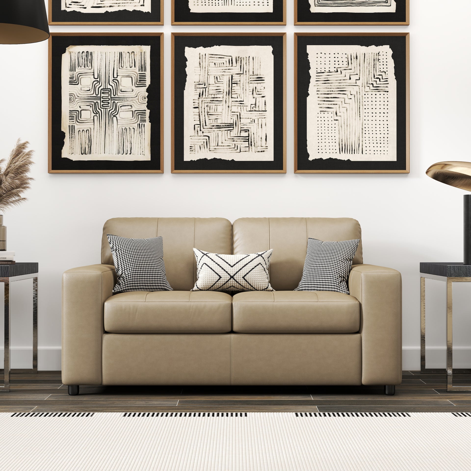 Roundhill Furniture Sakan Genuine Leather Upholstered Loveseat Sofa - Modern Two-Seater for Living Room, Lounge & Office