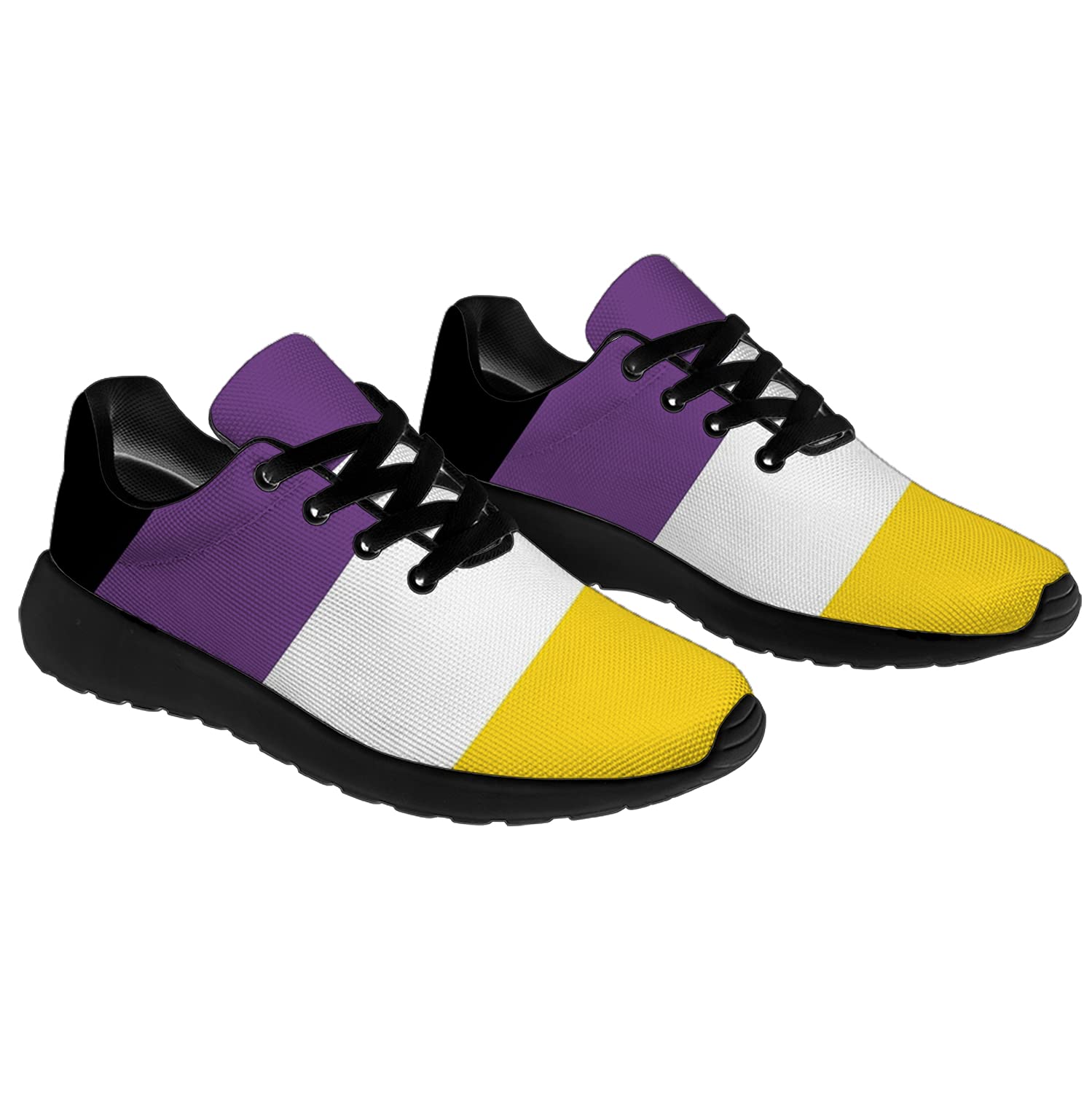 **Unisex LGBTQ+ Pride Running & Walking Shoes - Nonbinary Flag Design - Comfortable Tennis Sneakers for Men, Women & Nonbinary - Size 11.5 Men/14 Women - Black - Perfect for Pride Events, Workouts & Daily Wear**