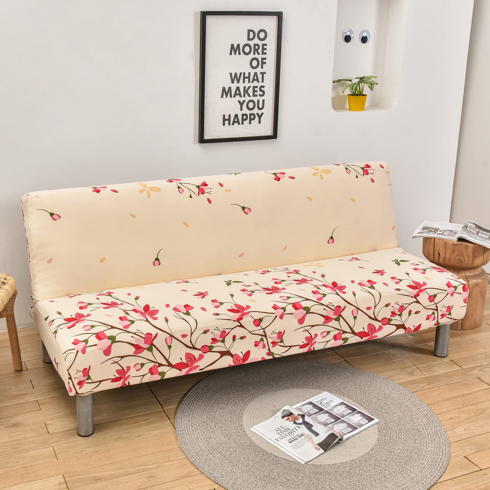 Stretch Printed Sofa Slipcover - Armless Printed Futon Cover, Washable Stretch Furniture Protector for Living Room, Bedroom, Dorm - Fits 21
