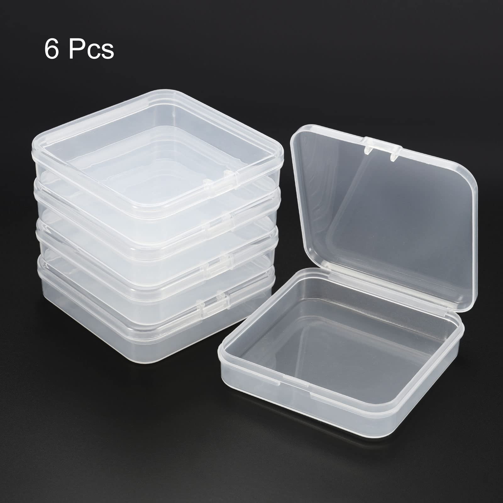 PATIKIL 6-Pack Clear Plastic Storage Containers with Hinged Lid, 72x17mm Square Boxes for Beads, Jewelry Making, Art & Craft Supplies - Perfect for Organizing Small Items at Home or Workshop