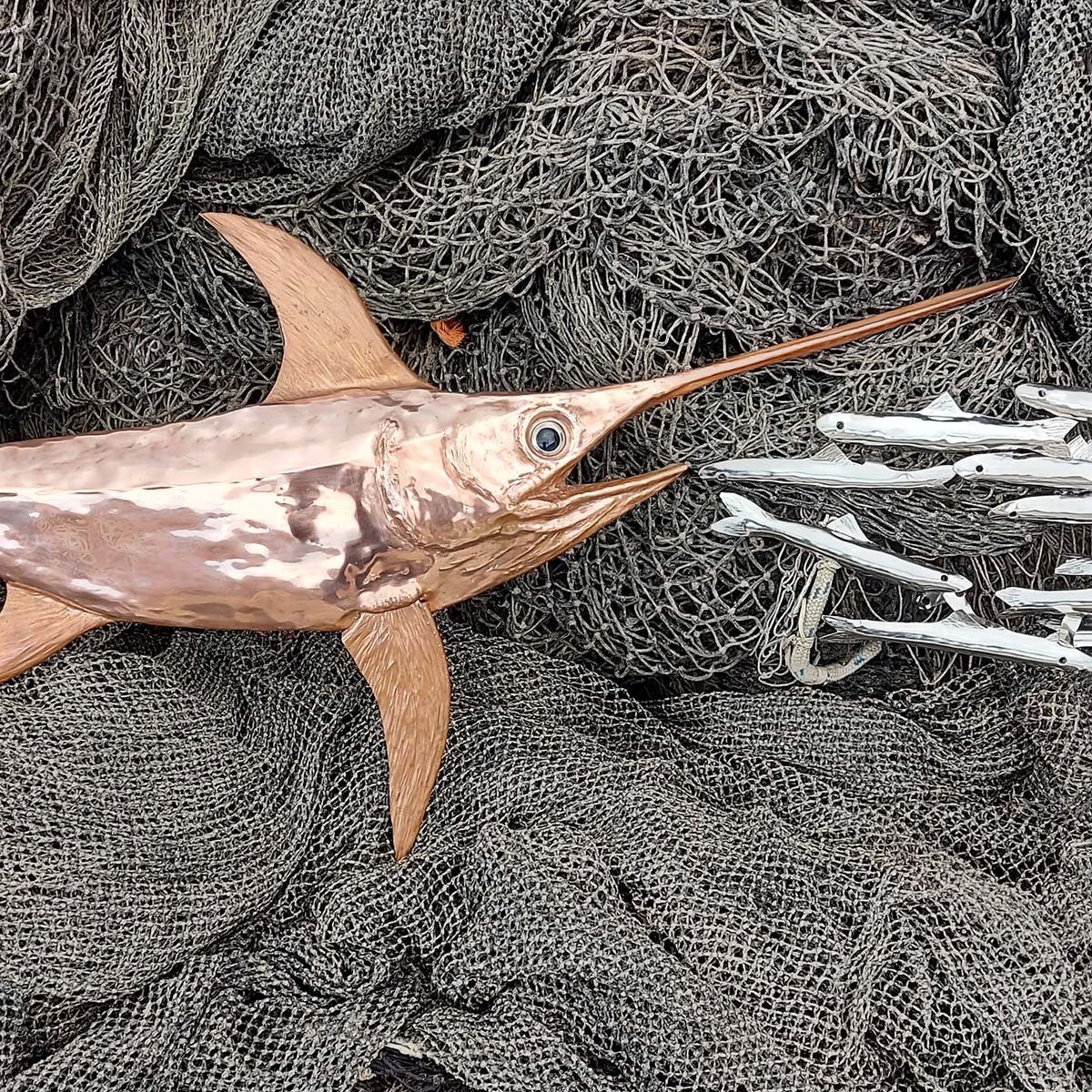 Handcrafted Pesce Spada Swordfish Copper Steel Sculpture - Elegant Home Decor, Office Art, and Unique Gift Idea