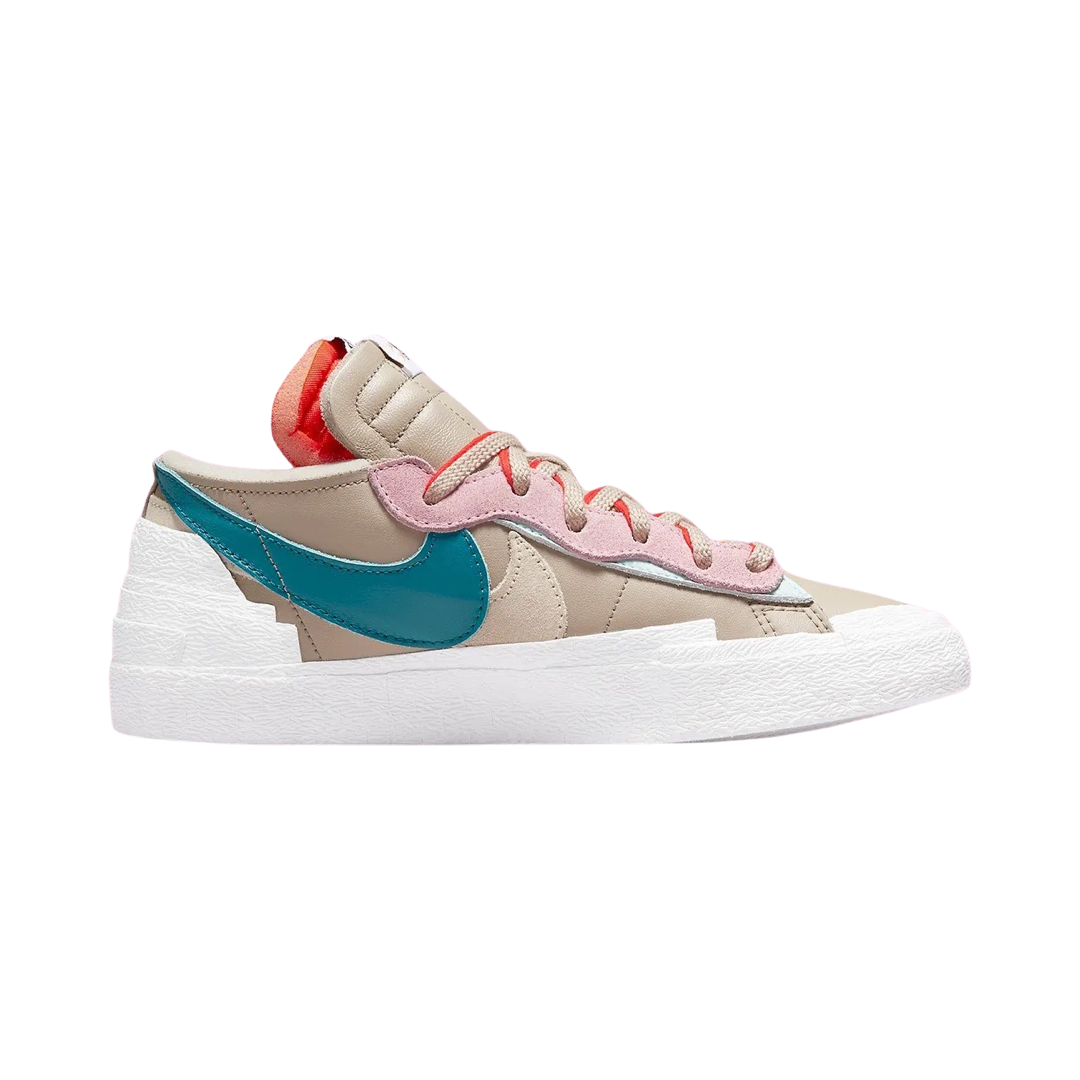 KAWS x Nike x Sacai Blazer Low Sneakers - Reed Bright Spruce White Colorway - Limited Edition Collab Shoes for Streetwear & Sneaker Collectors | Perfect for Casual Wear, Sneakerhead Collections & Urban Fashion