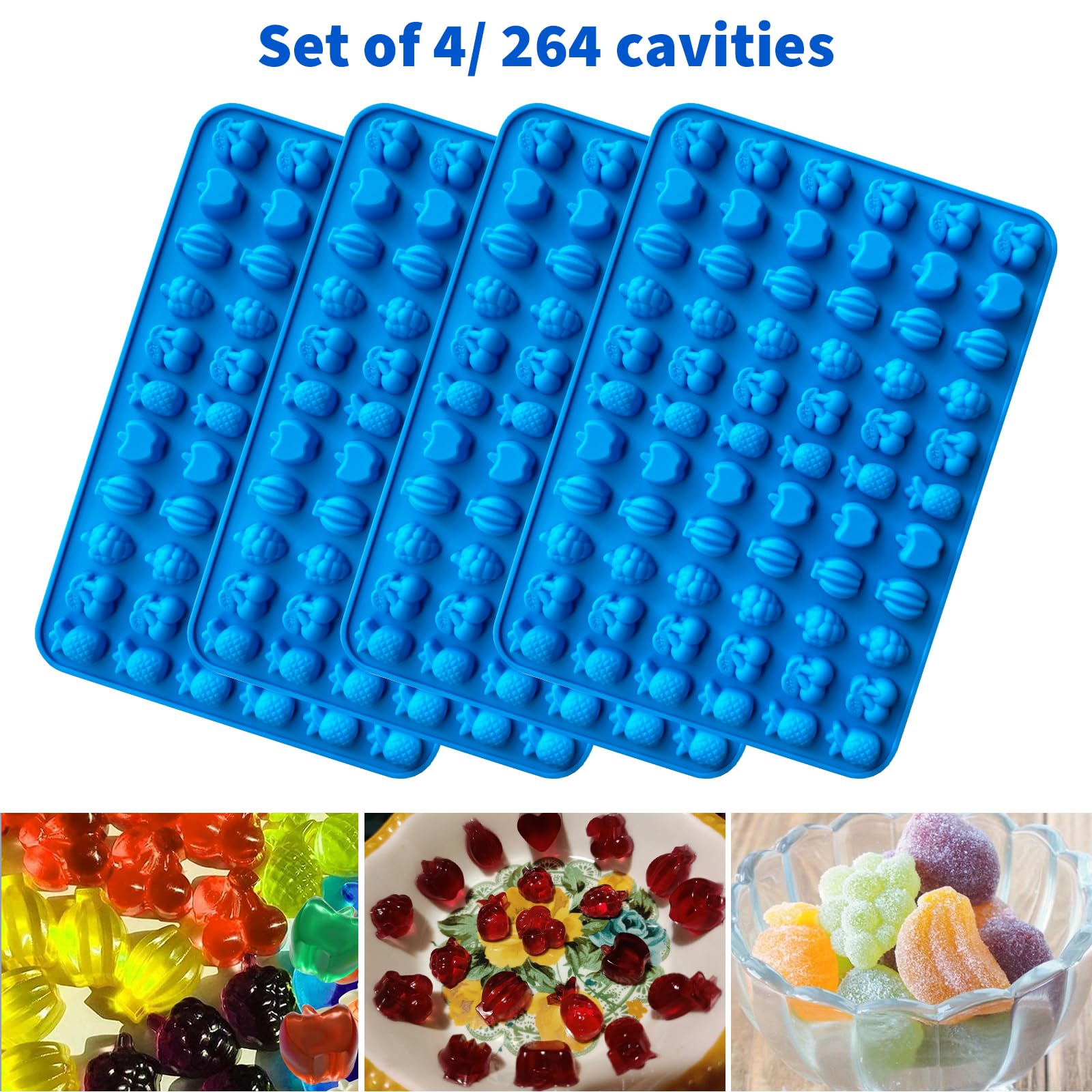 4Pcs Non-Stick Silicone Gummy Fruit Candy Molds with 2 Droppers - DIY Homemade Gummies, Jellies & Treats for Kids, Baking, Party Favors & Holiday Crafts