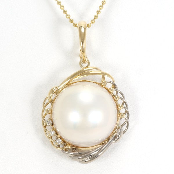 18K Yellow Gold & White Gold Mabe Pearl Diamond Necklace for Women - Elegant Pearl Jewelry Gift for Wedding, Anniversary & Special Occasions
