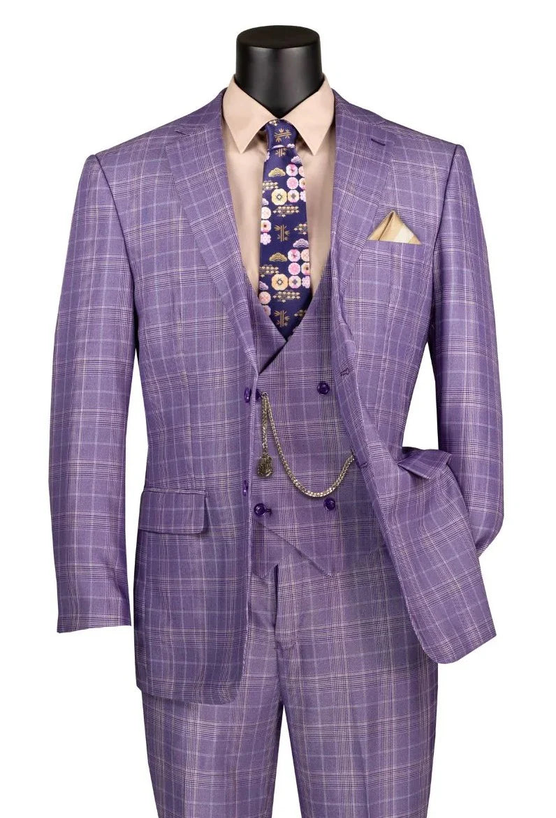 Men's Regular Fit 3-Piece Suit in Purple | Formal Business Attire & Wedding Outfit